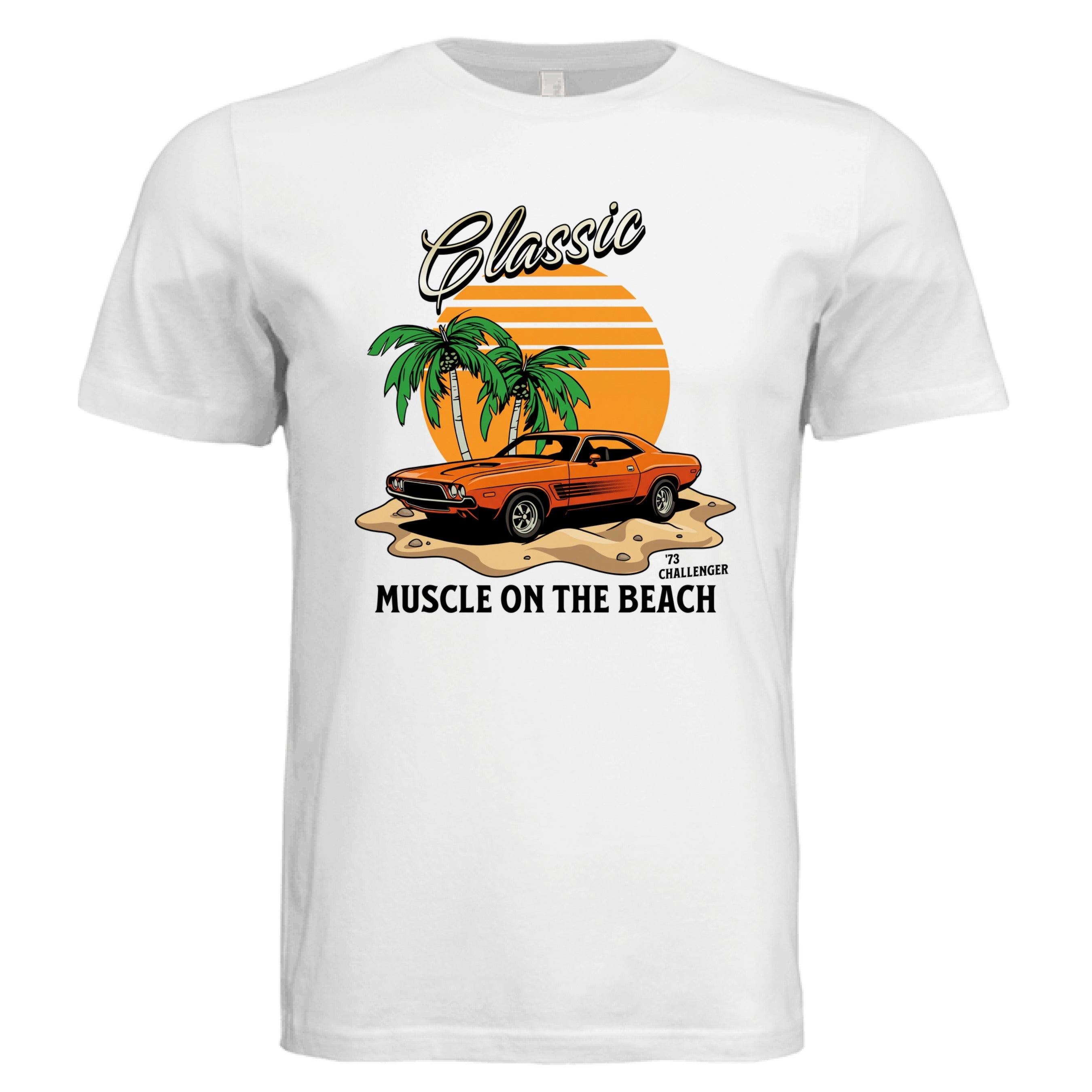 73 Dodge Challenger muscle car graphic t-shirt from Stu Borncat Creations