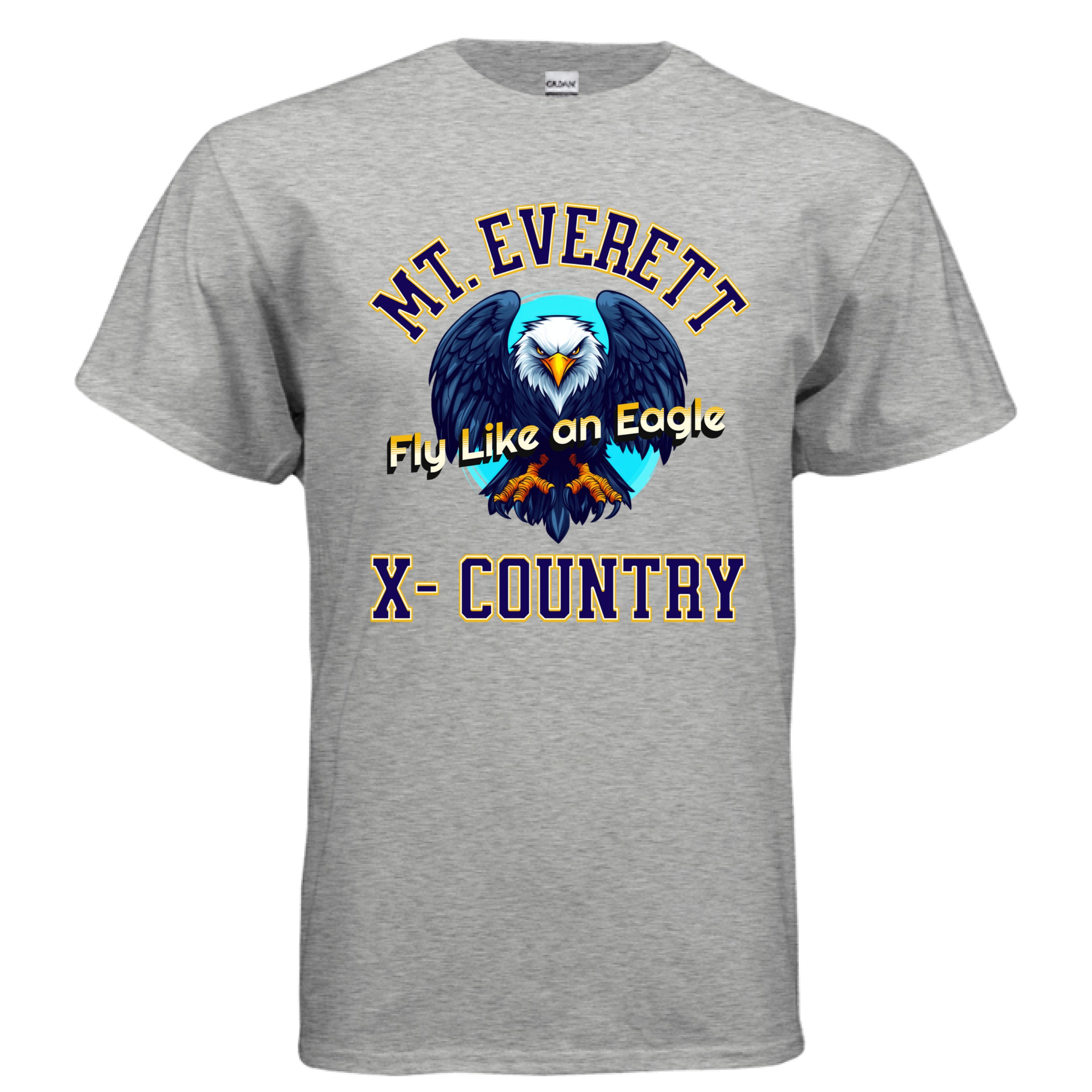 Gray t-shirt with eagle graphic and text on a white background