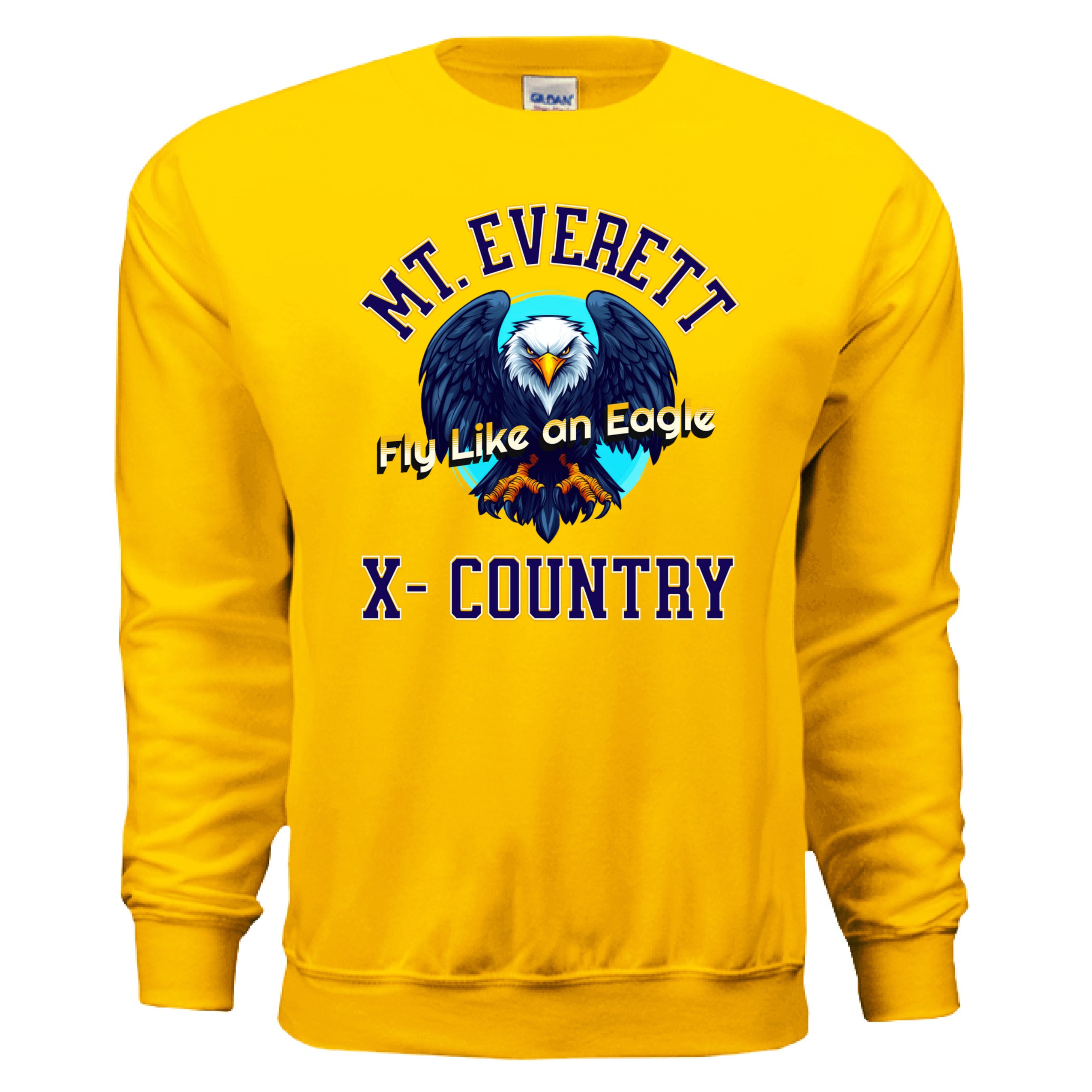 Yellow sweatshirt with eagle graphic and text on a white background