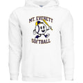 White hoodie with 'Mt. Everett Softball' logo on a white background