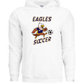 White hoodie with 'Eagles Soccer' design featuring an eagle and soccer ball on a white background