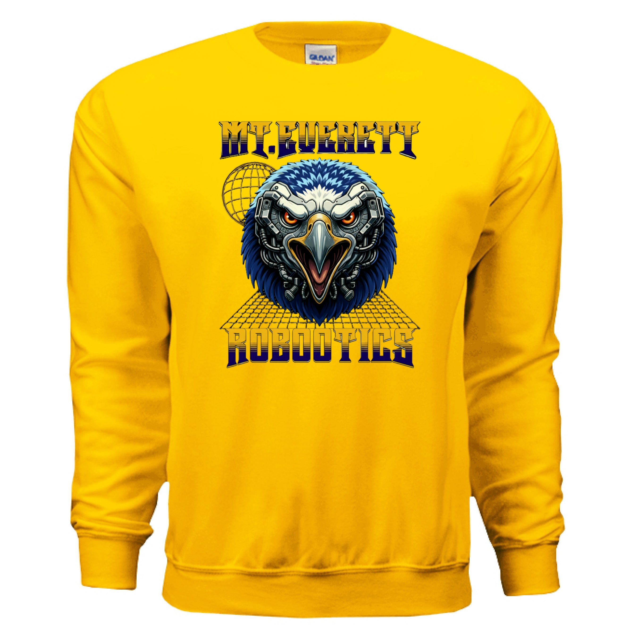 Yellow sweatshirt with an eagle graphic and text on a white background