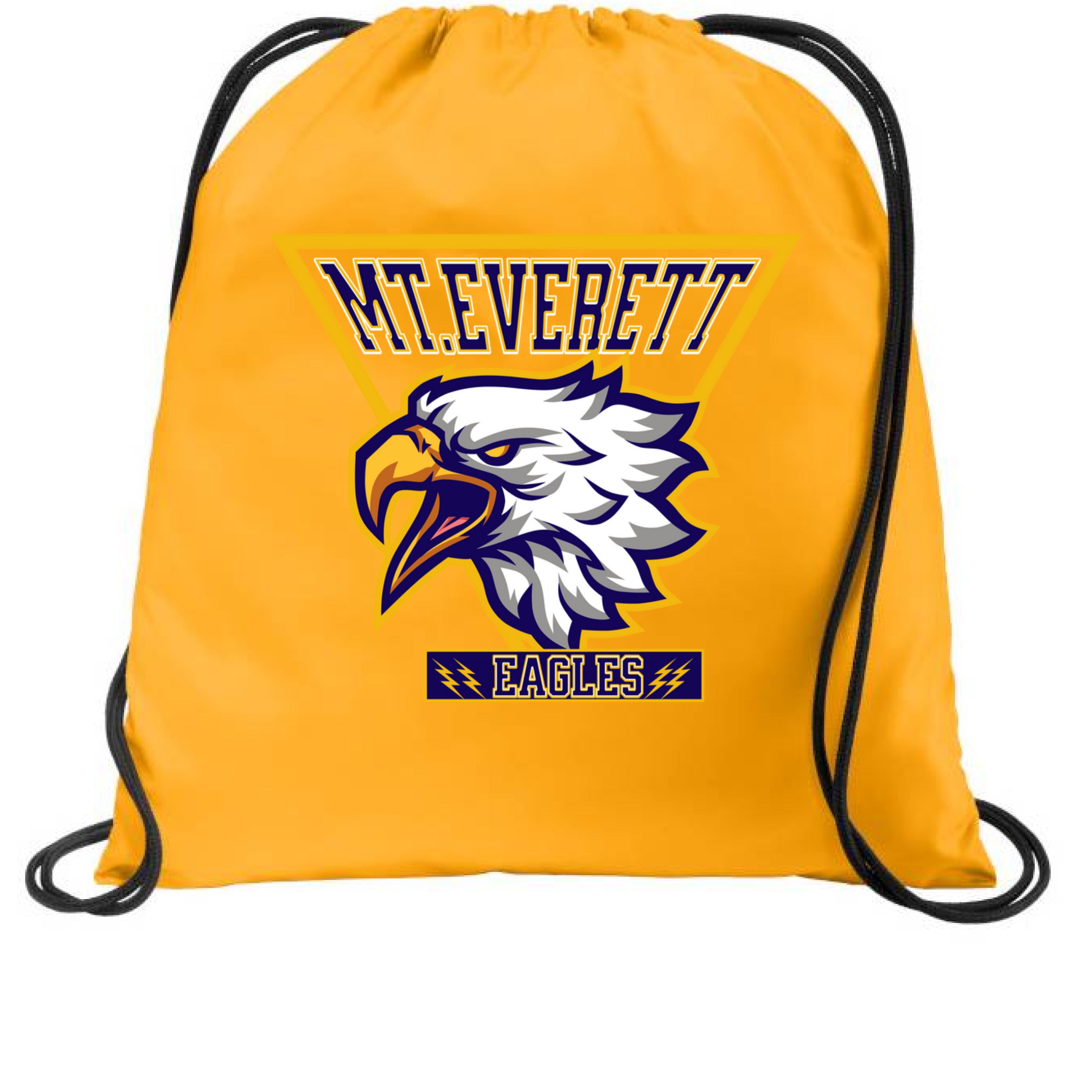 Yellow drawstring bag with eagle logo and 'Mt. Everett Eagles' text on a white background