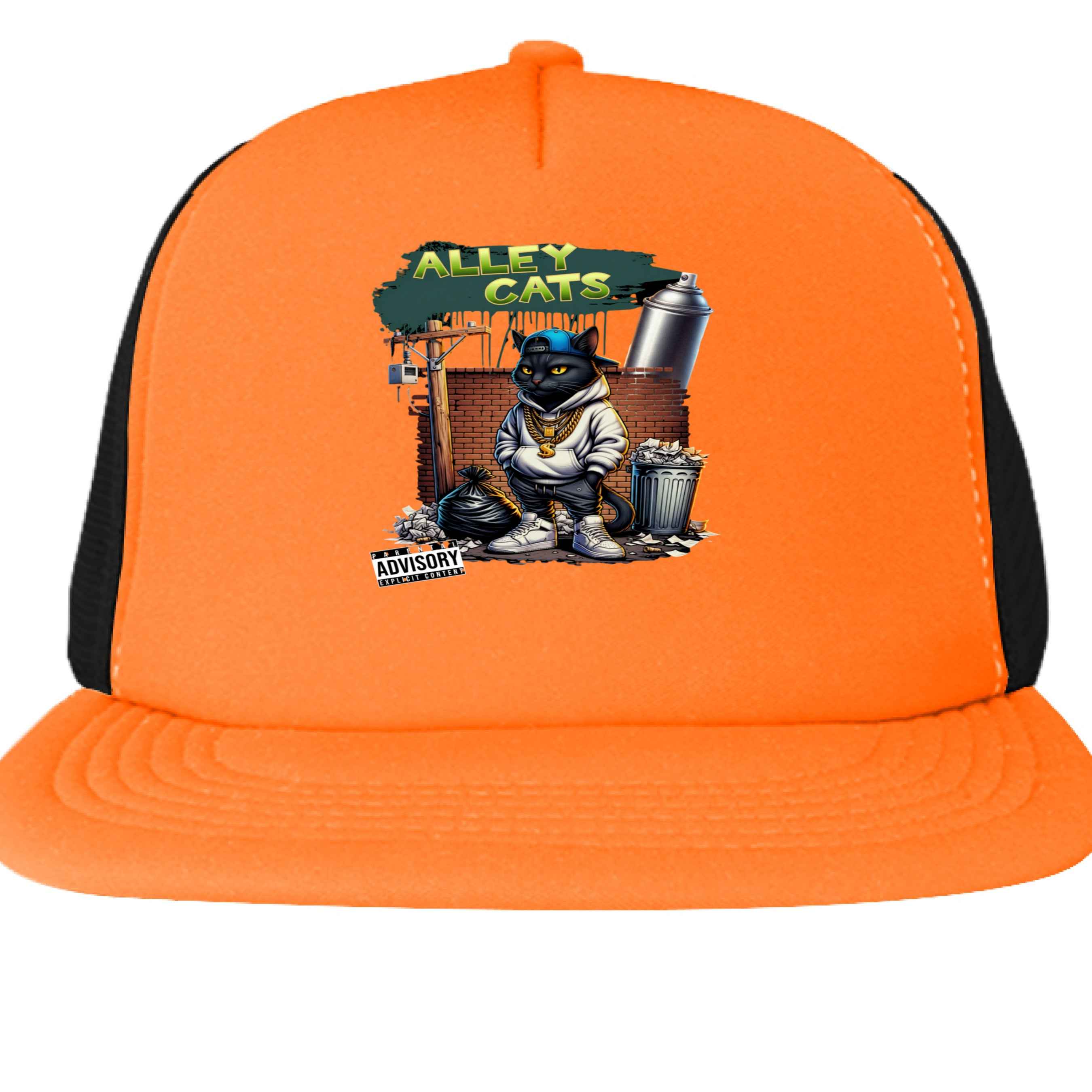 Alley Cats DT624 Custom Design Flat Bill Snapback Trucker Cap.