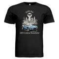 Black t-shirt with Shelby Cobra Roadster graphic design on a white background