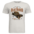Vintage white t-shirt with Ratrod graphic and text on a white background
