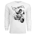 White long-sleeve shirt with a skeleton on a motorcycle graphic and 'Full Throttle' text.