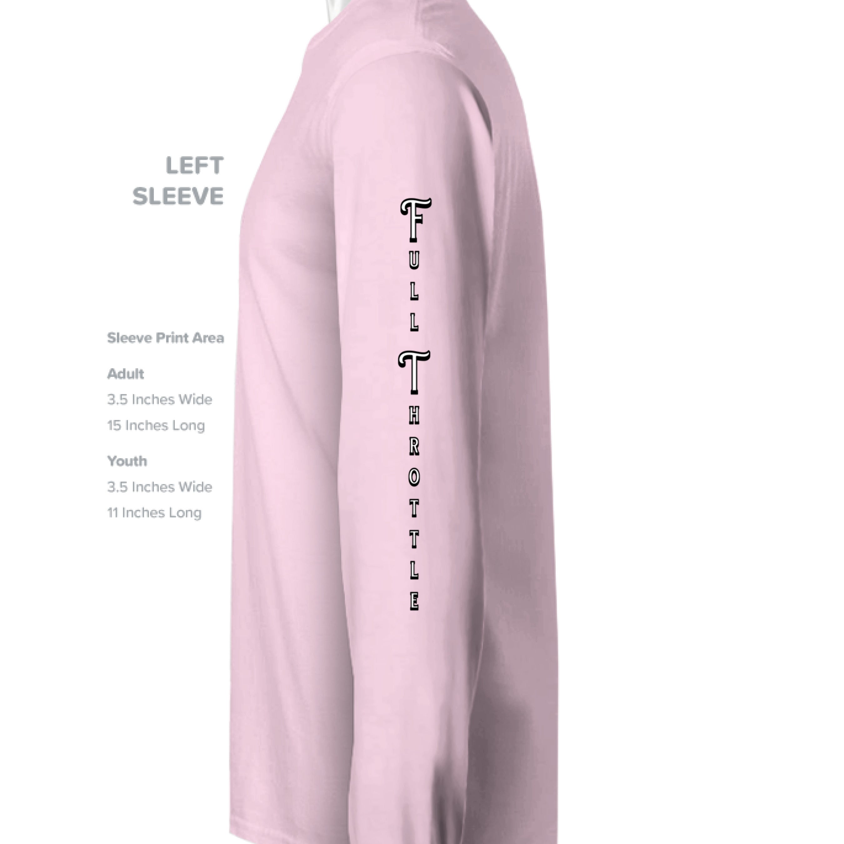Pink long-sleeve shirt with 'Full Throttle' branding on a white background
