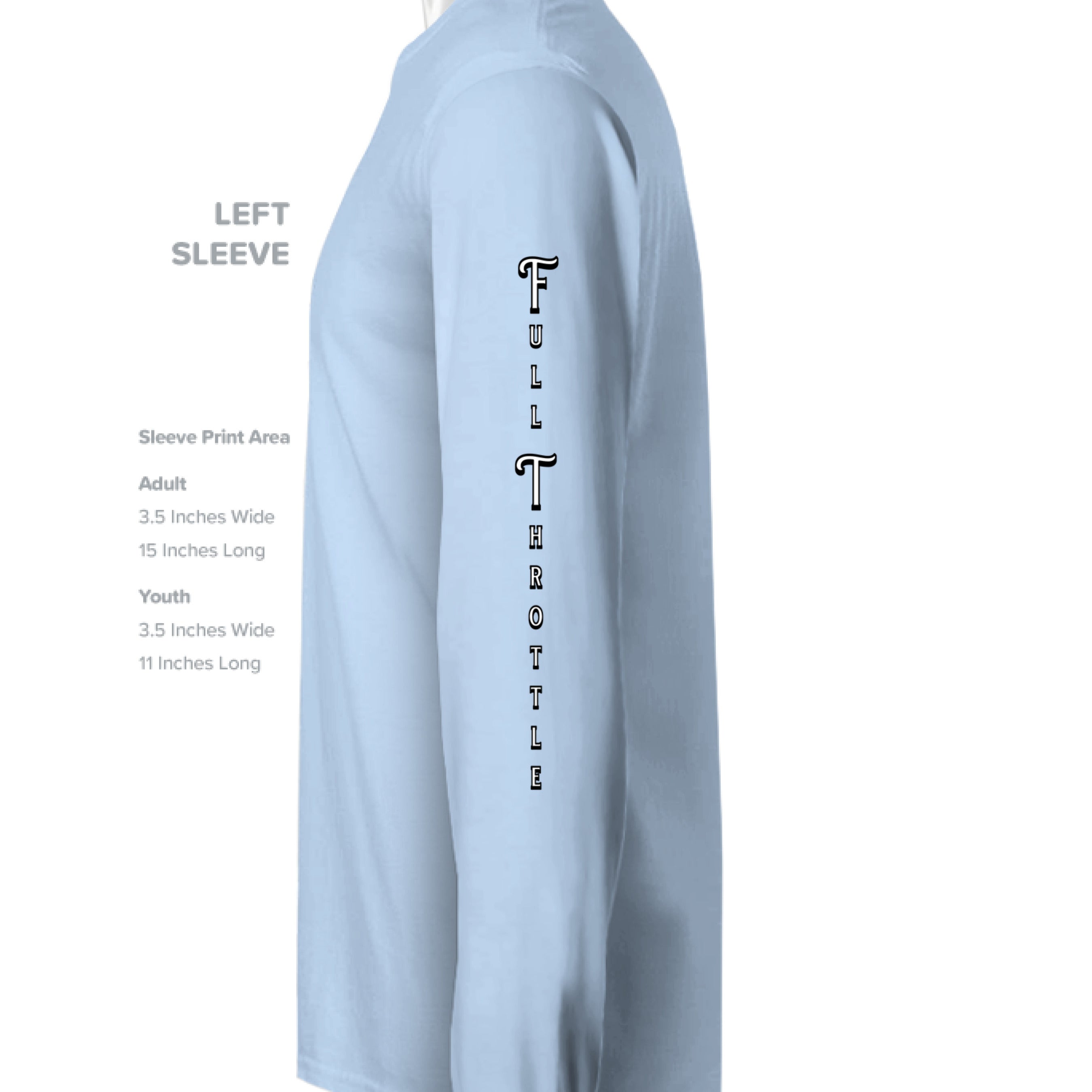 Light blue long-sleeve shirt with 'Full Throttle' logo on sleeve, on a white background.