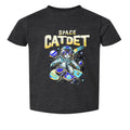 Black t-shirt with 'Space Catdet' design featuring a cat in an astronaut suit on a white background