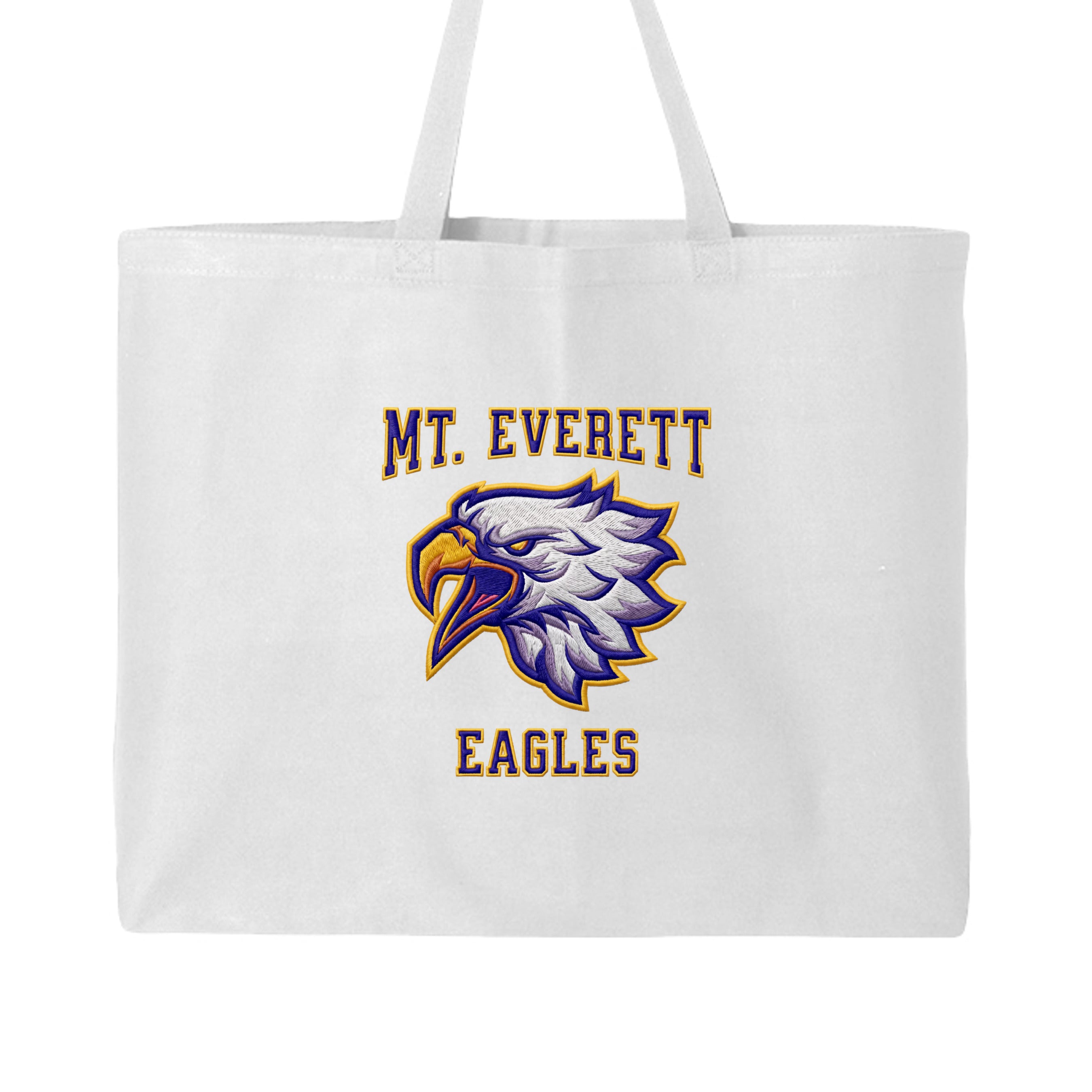 White - Q600 - FRONT Mt Everett Eagles tote bag— school spirit apparel by Stu Borncat Creations
