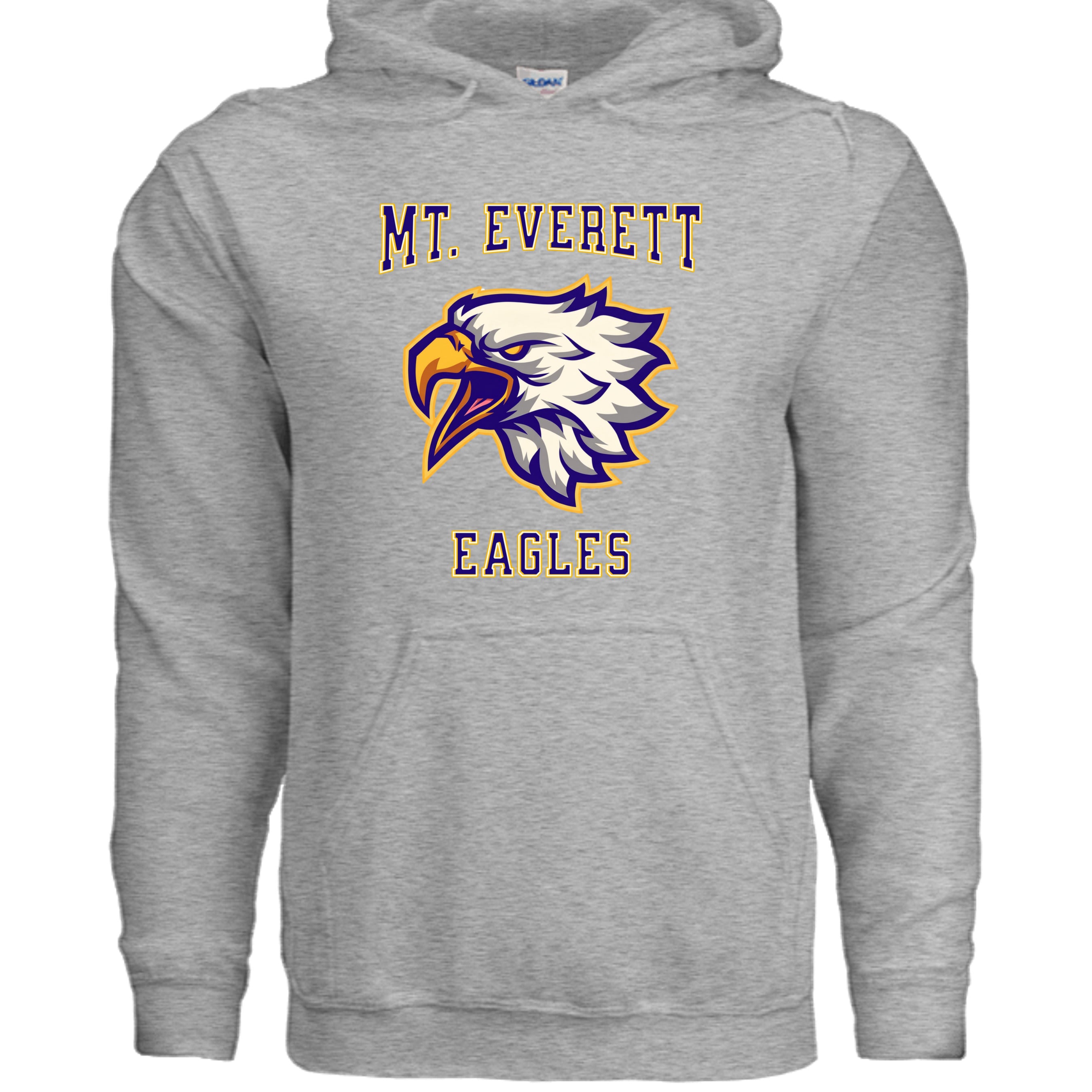 SPORT GREY - G185 - FRONT  Mt Everett Eagles adult hoodie sweatshirt — school spirit apparel by Stu Borncat Creations