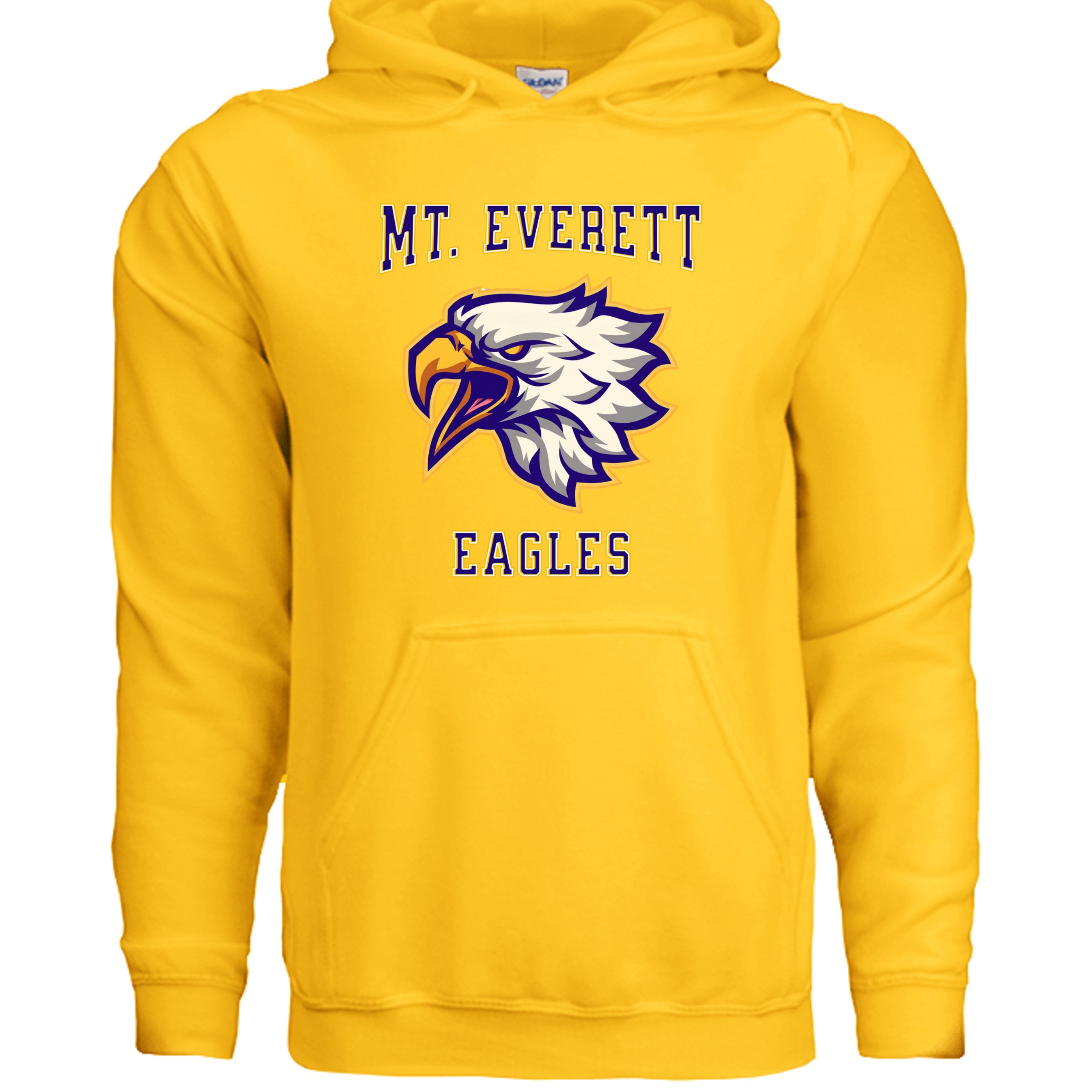 GOLD - G185 - FRONT  Mt Everett Eagles adult hoodie sweatshirt — school spirit apparel by Stu Borncat Creations