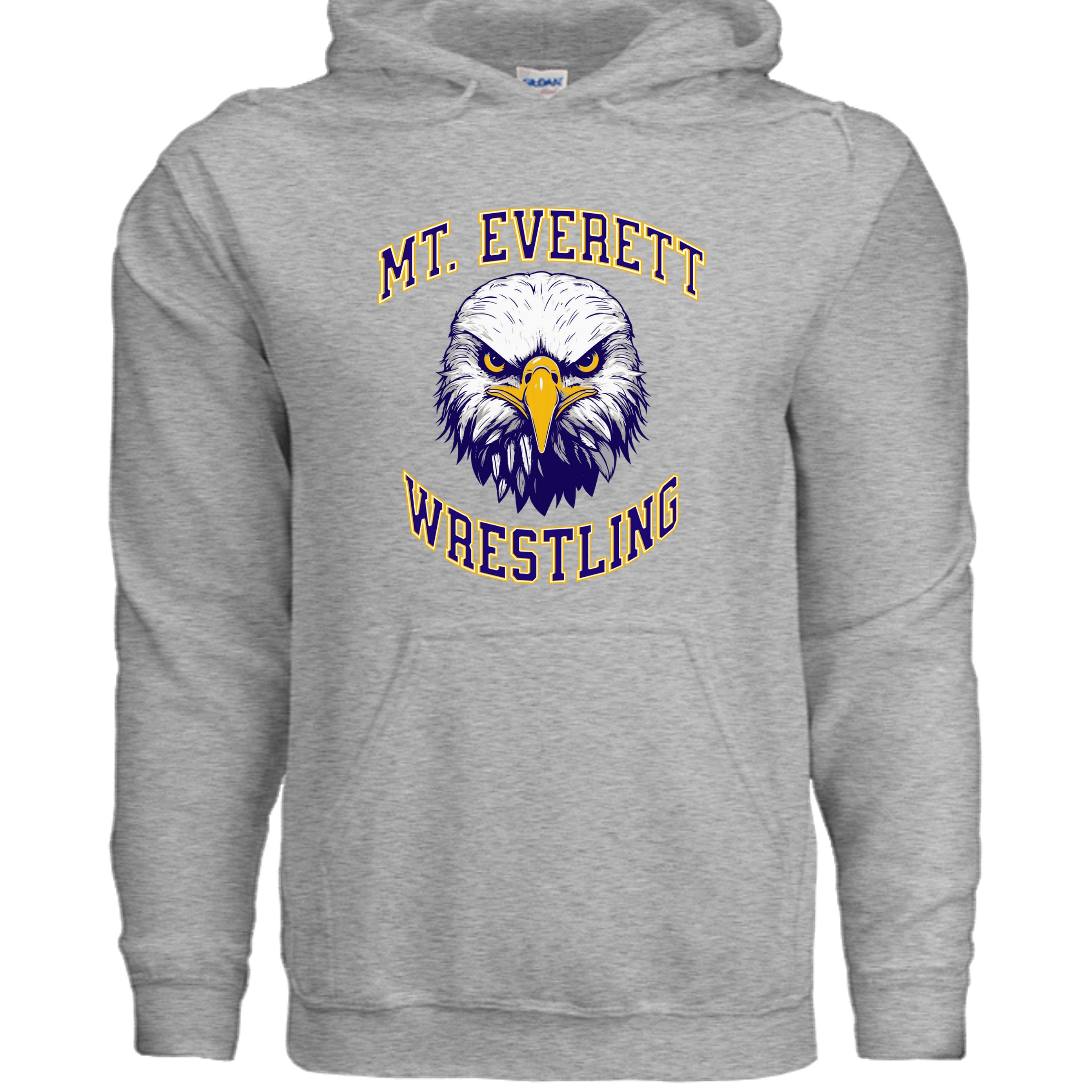SPORT GREY - G185 - FRONT Mt Everett Eagles Wrestling adult hoodie — school spirit apparel by Stu Borncat Creations 