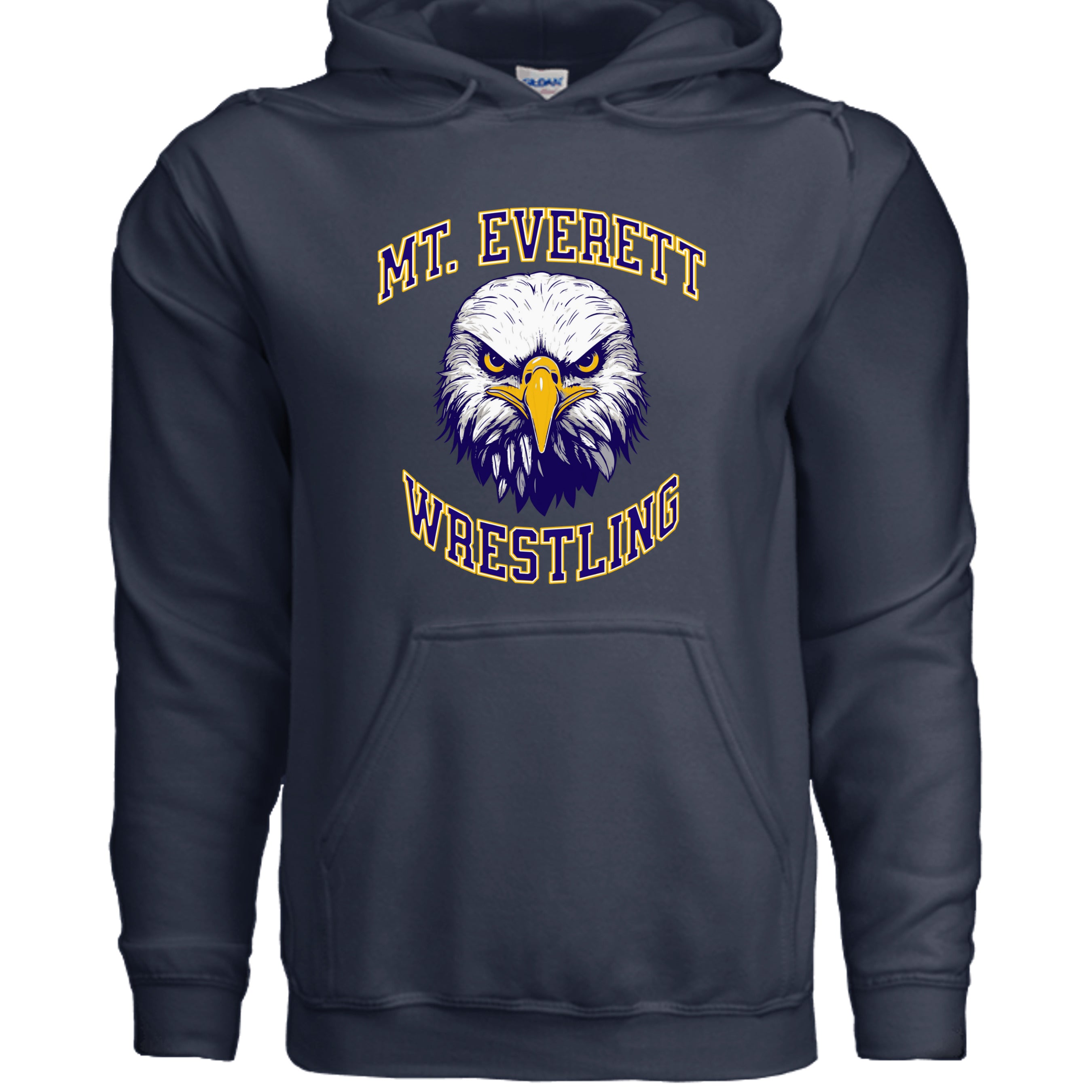 NAVY - G185 - FRONT Mt Everett Eagles Wrestling adult hoodie — school spirit apparel by Stu Borncat Creations
