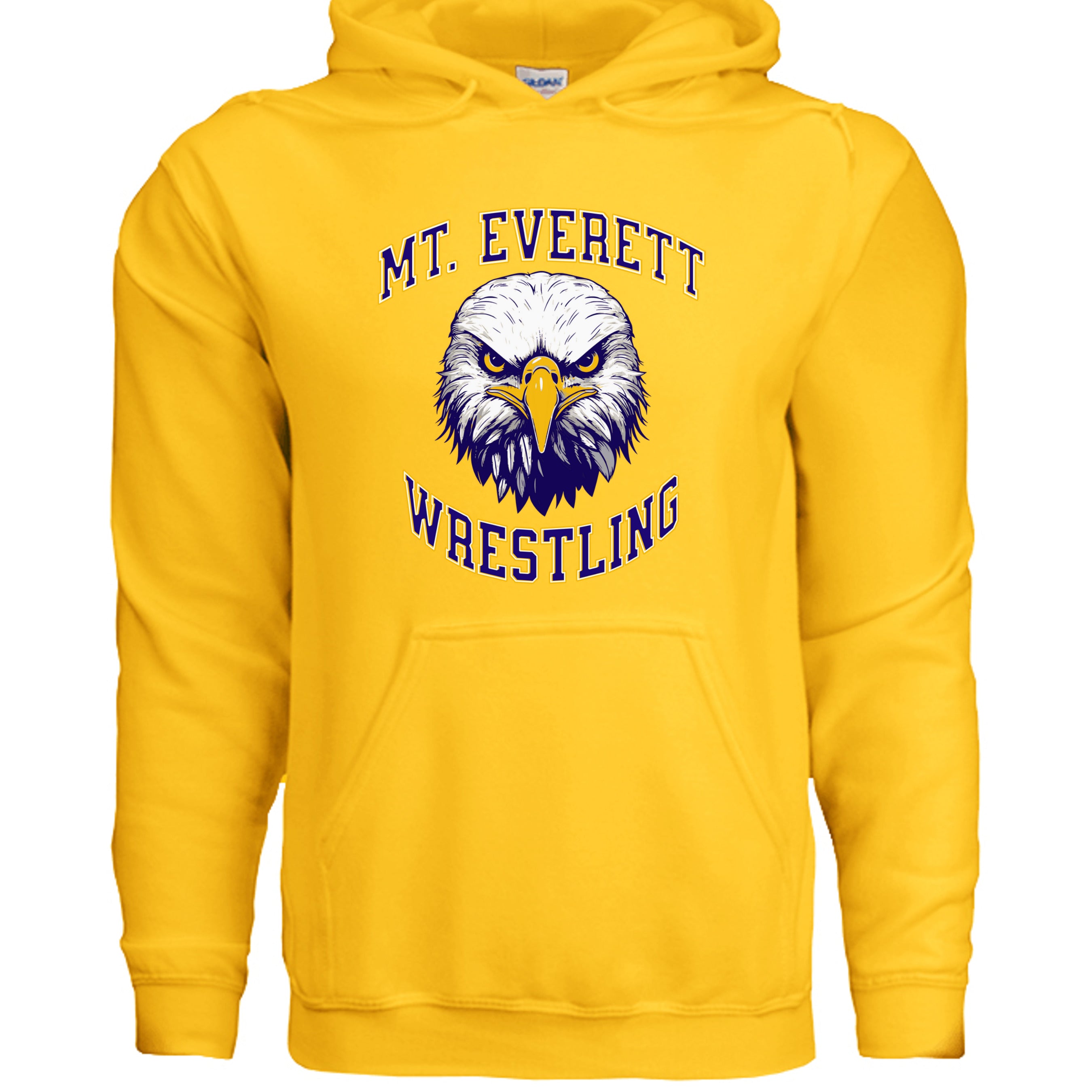 GOLD - G185 - FRONT Mt Everett Eagles Wrestling adult hoodie — school spirit apparel by Stu Borncat Creations