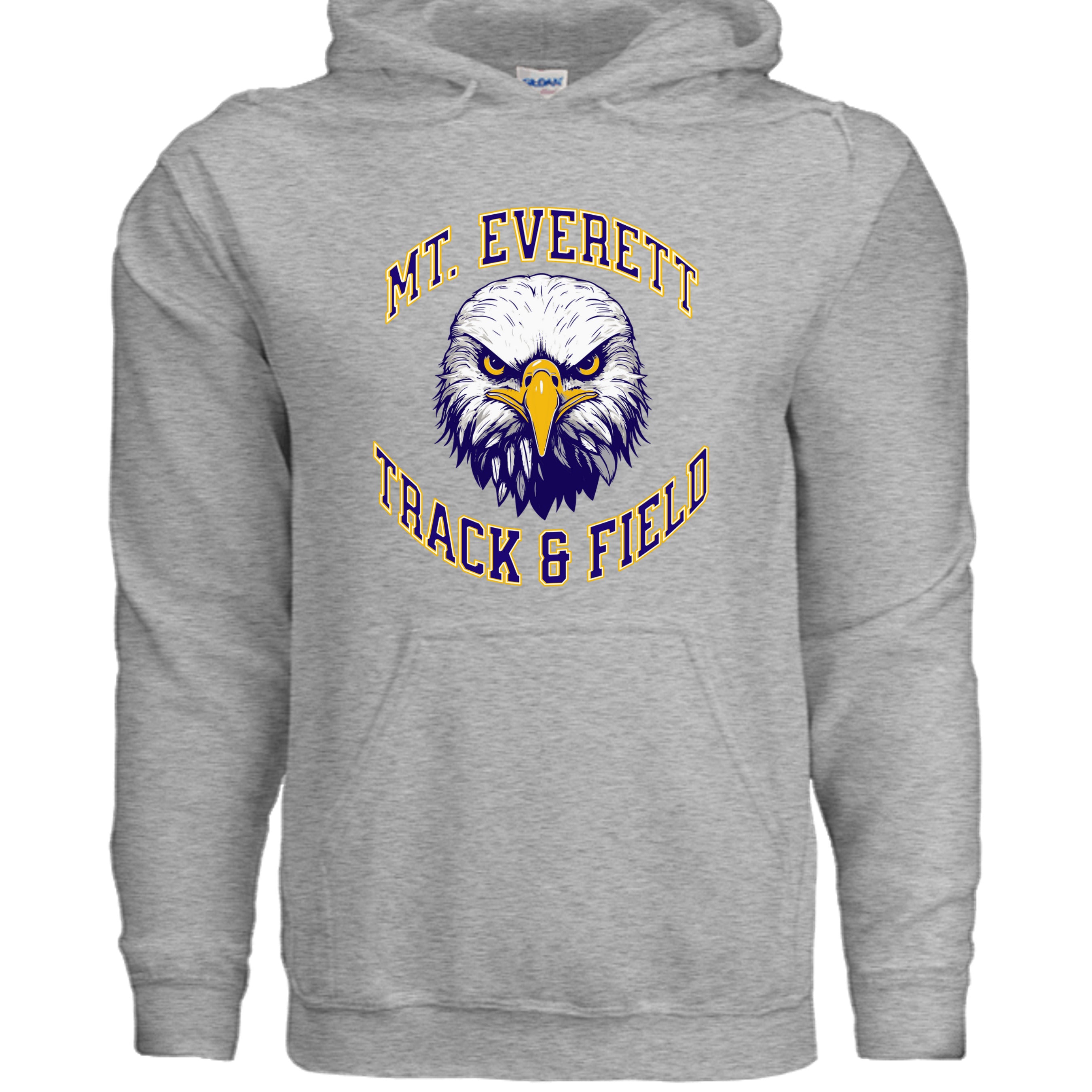 SPORT GREY - G185 - FRONT Mt Everett Eagles Track & Field adult hoodie -school spirit apparel by Stu Borncat Creations 