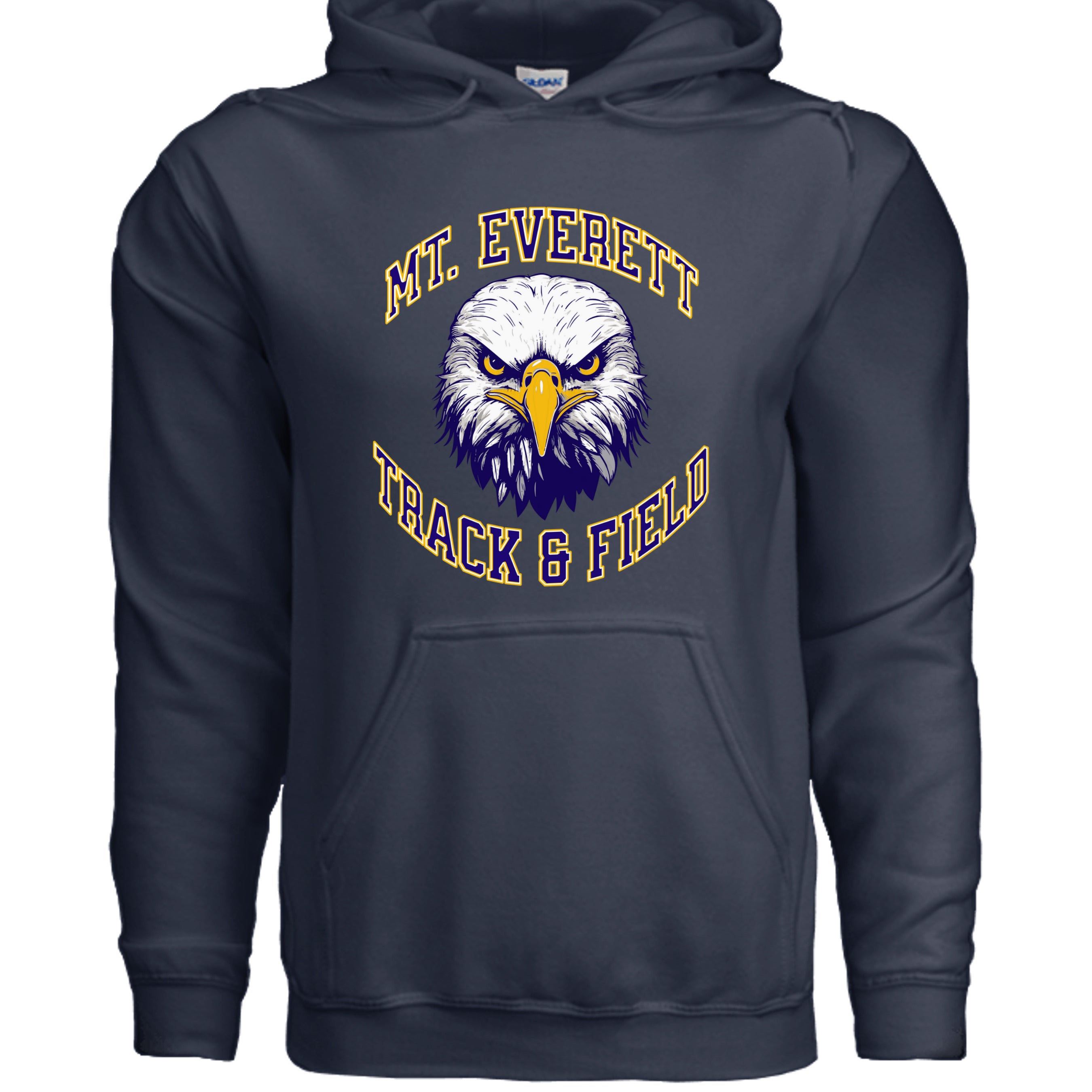 NAVY - G185 - FRONT  Mt Everett Eagles Track & Field adult hoodie -school spirit apparel by Stu Borncat Creations