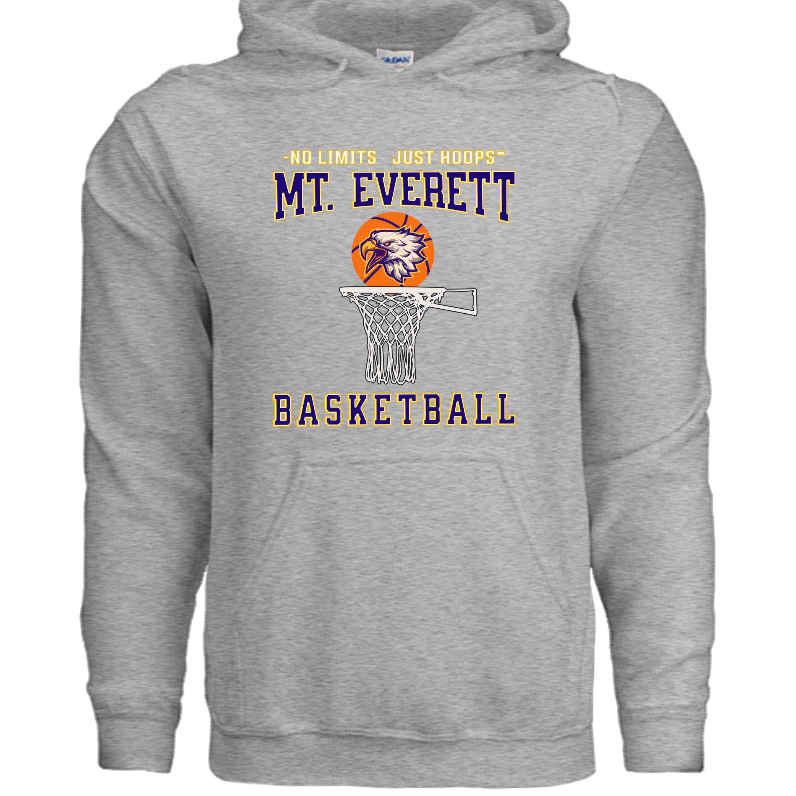 SPORT GREY - G185 - FRONT Mt Everett Eagles Basketball adult hoodie — school spirit apparel by Stu Borncat Creations