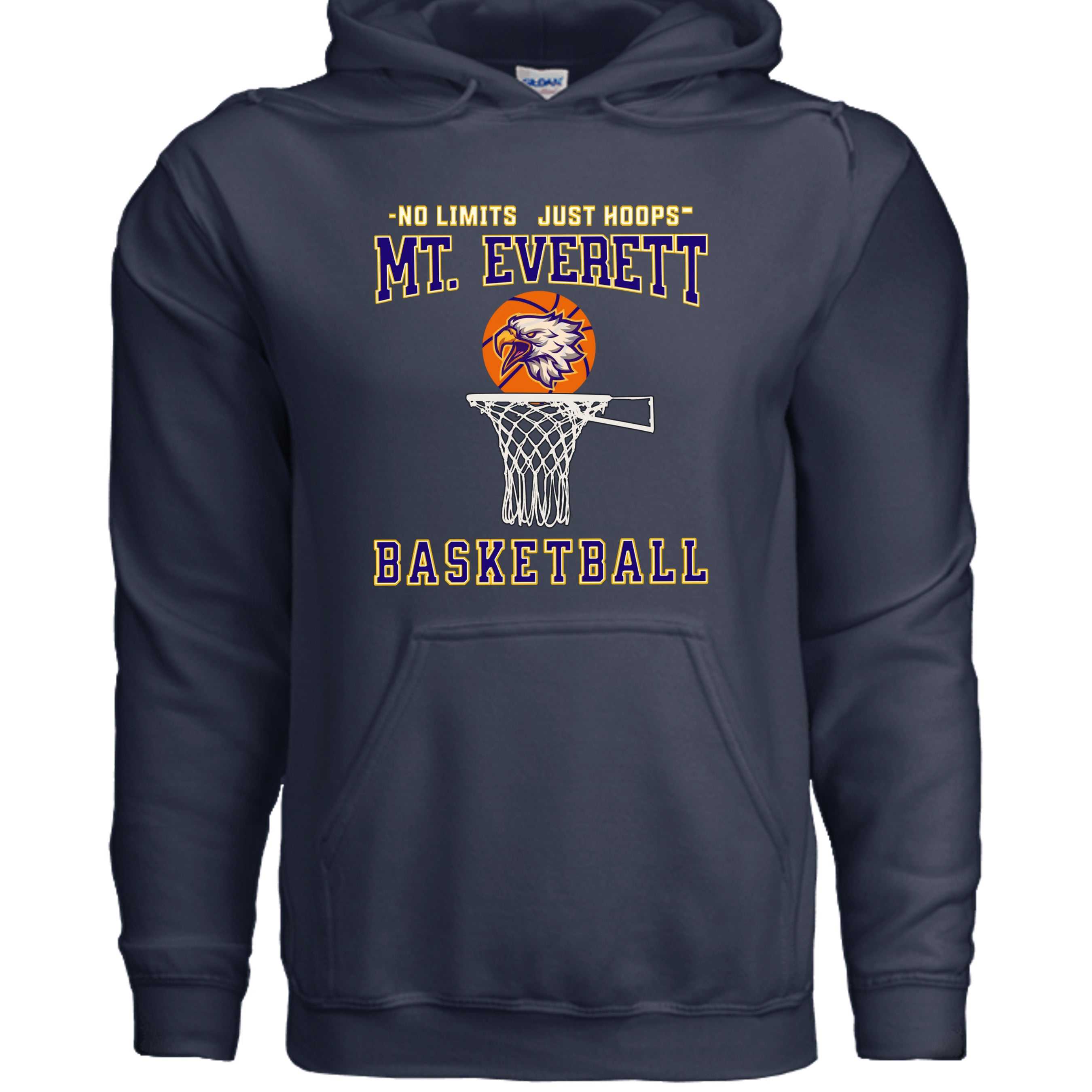 NAVY - G185 - FRONT Mt Everett Eagles Basketball adult hoodie — school spirit apparel by Stu Borncat Creations