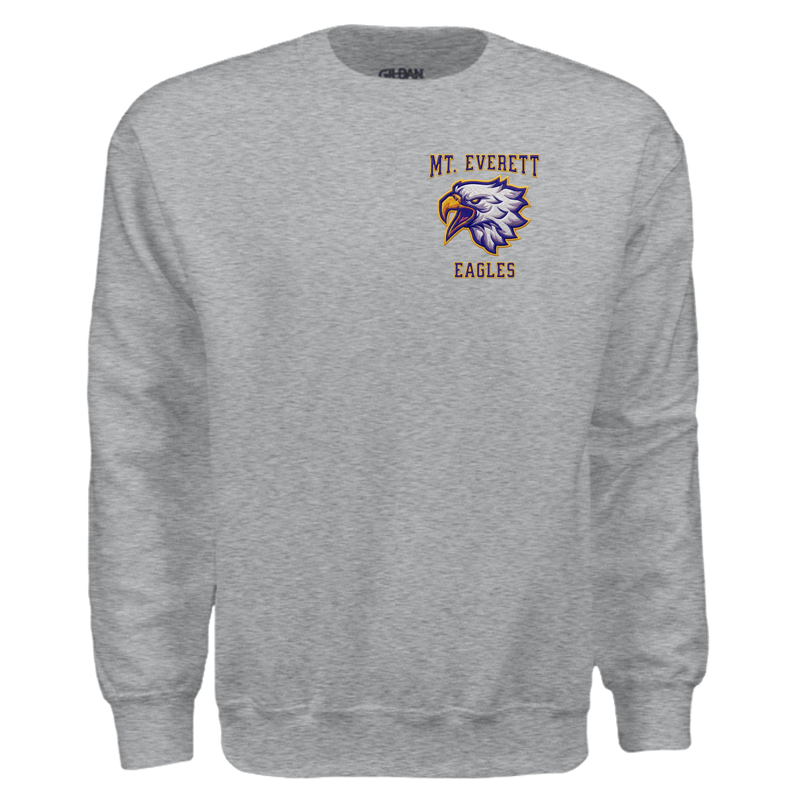 SPORT GREY - G180 - FRONT  Mt Everett Eagles crewneck sweatshirt — school spirit apparel by Stu Borncat 