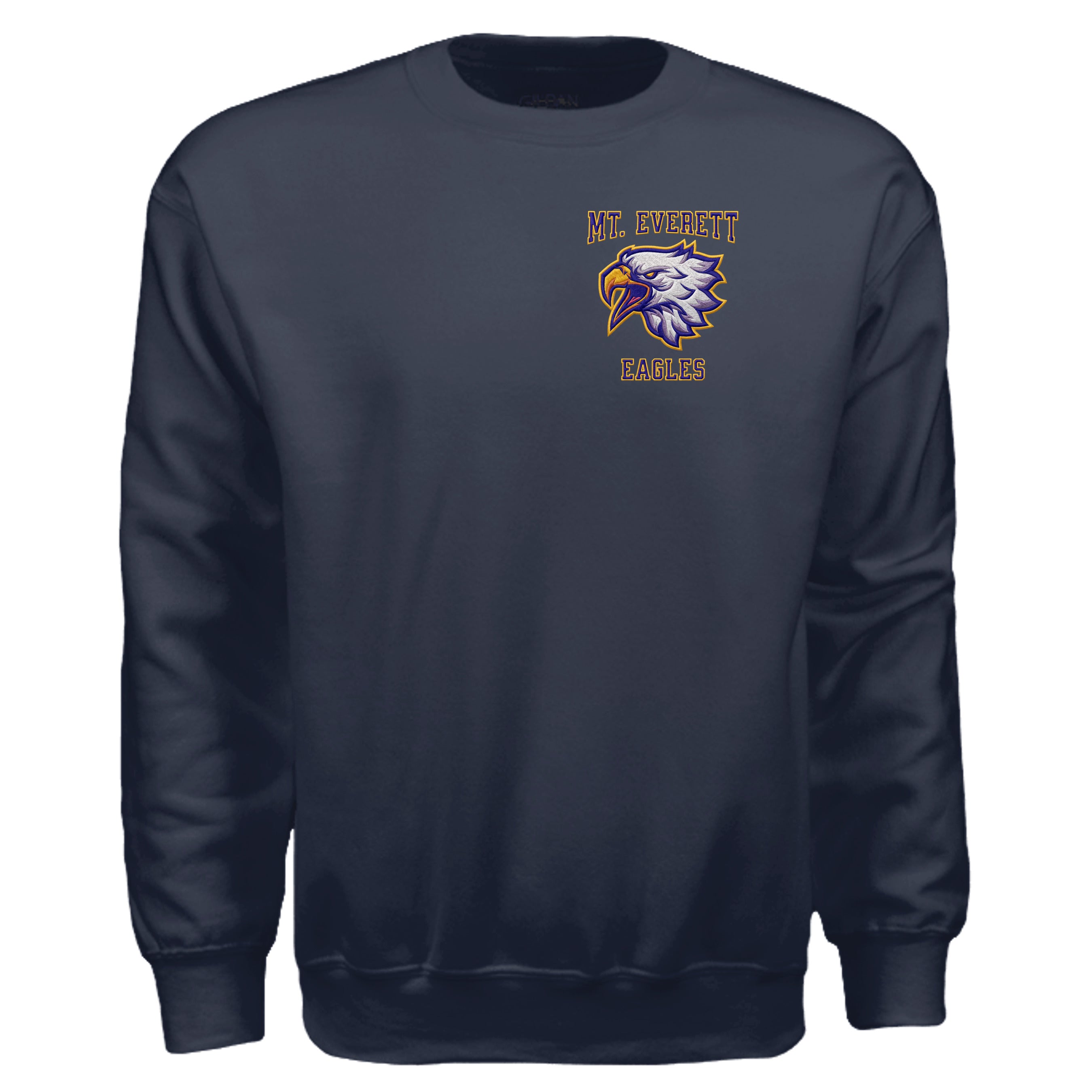 NAVY - G180 - FRONT  Mt Everett Eagles crewneck sweatshirt — school spirit apparel by Stu Borncat 