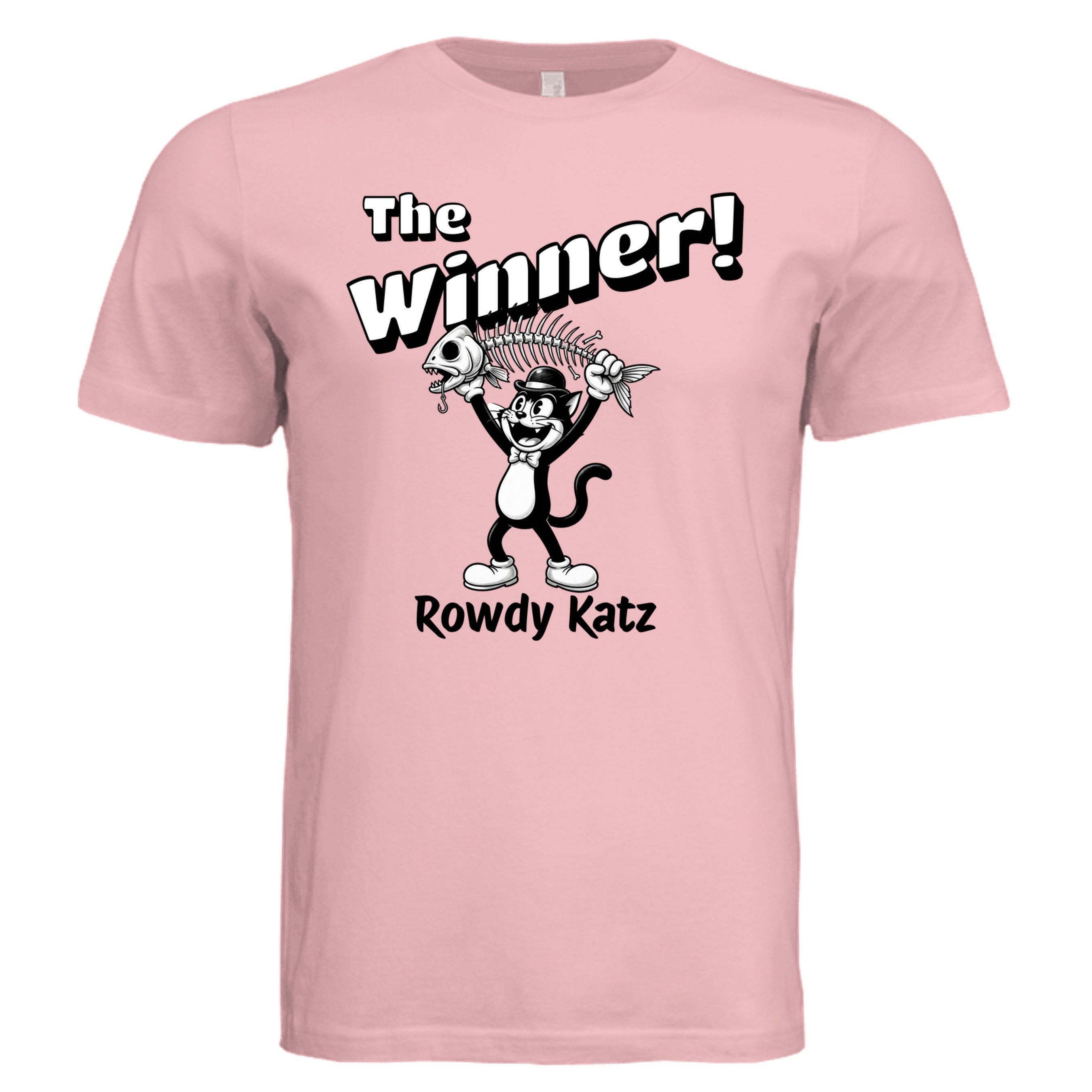 Rowdy Katz The Winner funny cat graphic tee in Soft Pink— Stu Borncat Creations
