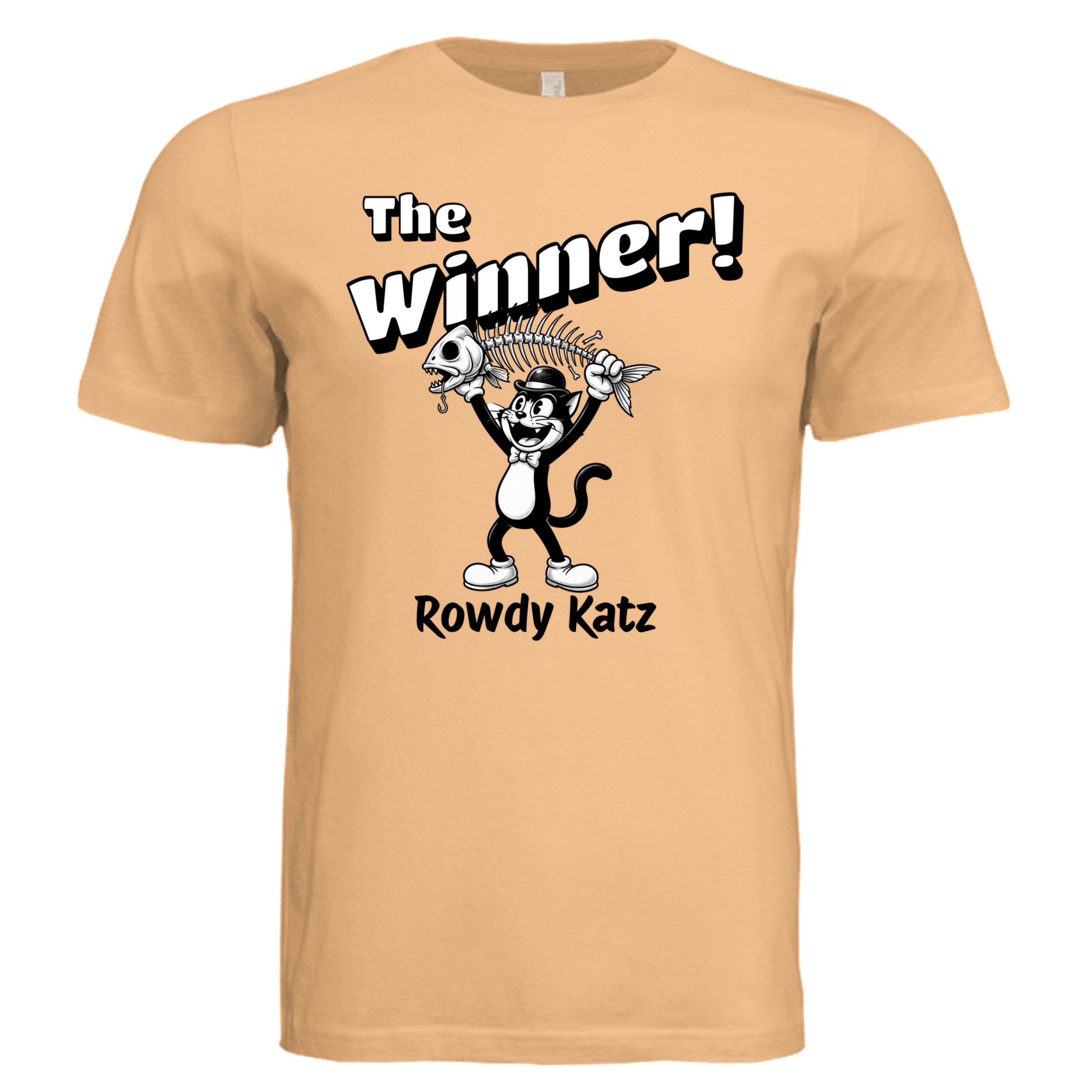 Rowdy Katz The Winner funny cat graphic tee in Peach — Stu Borncat Creations