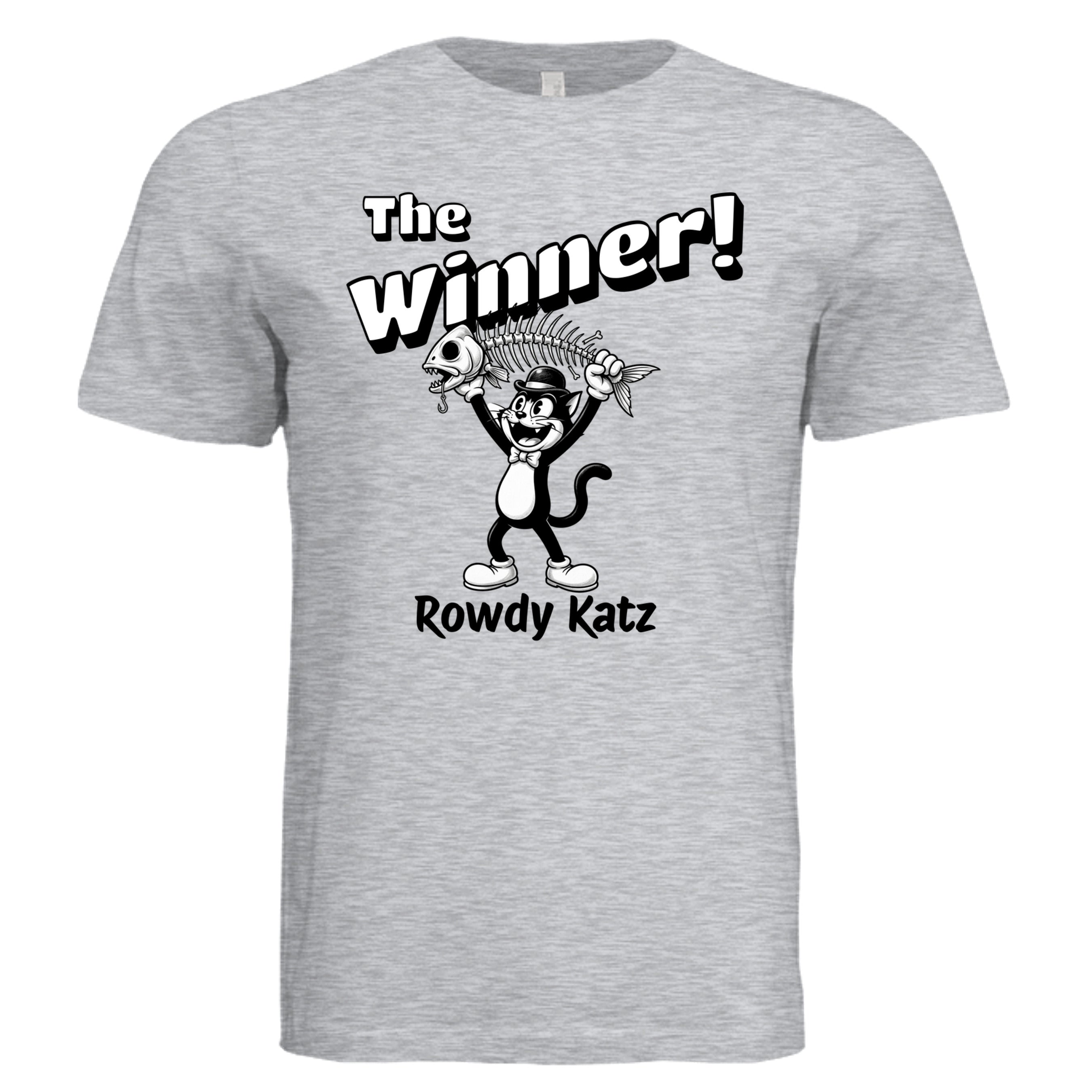 Rowdy Katz The Winner funny cat graphic tee in Ash— Stu Borncat Creations