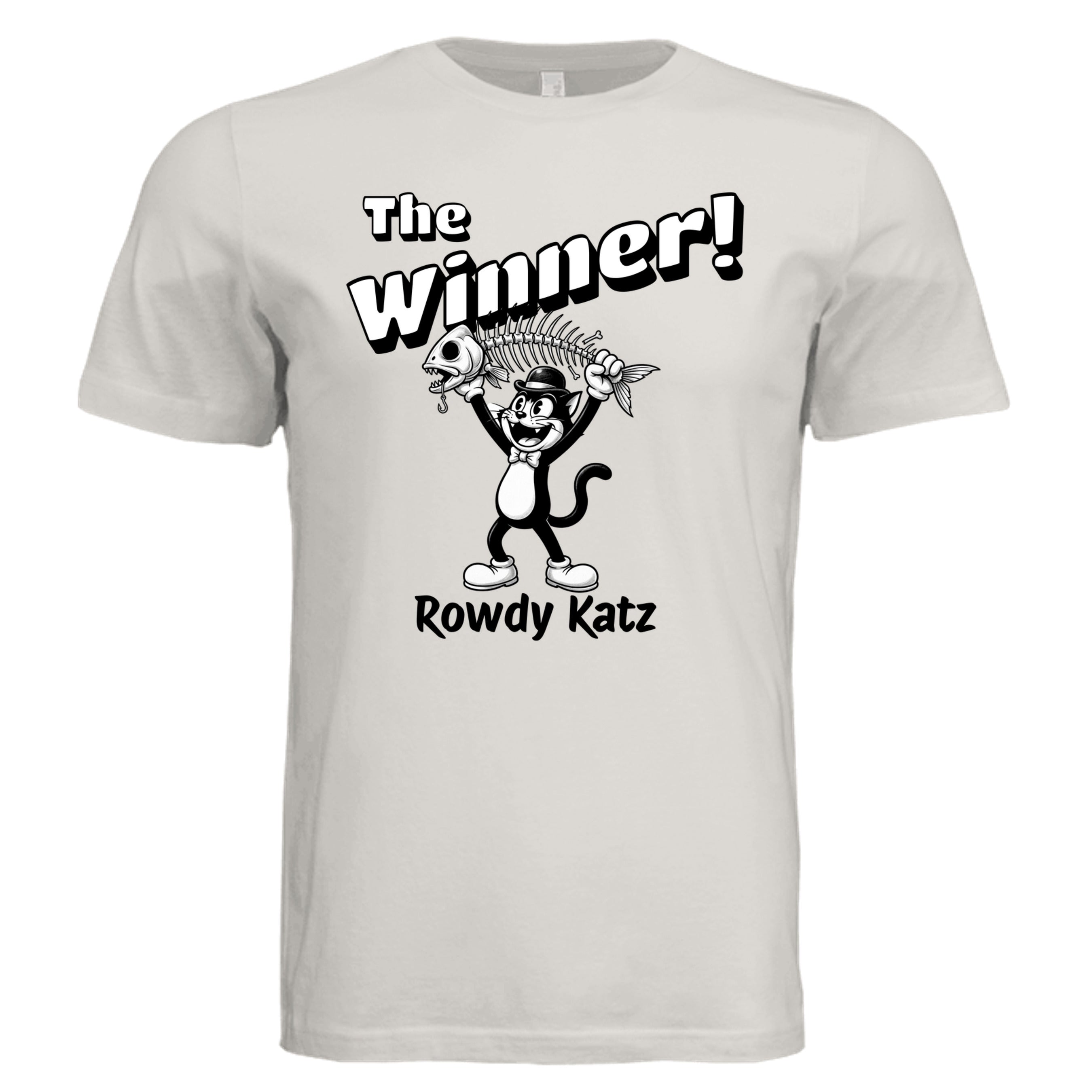 Rowdy Katz The Winner funny cat graphic tee in Vintage White — Stu Borncat Creations
