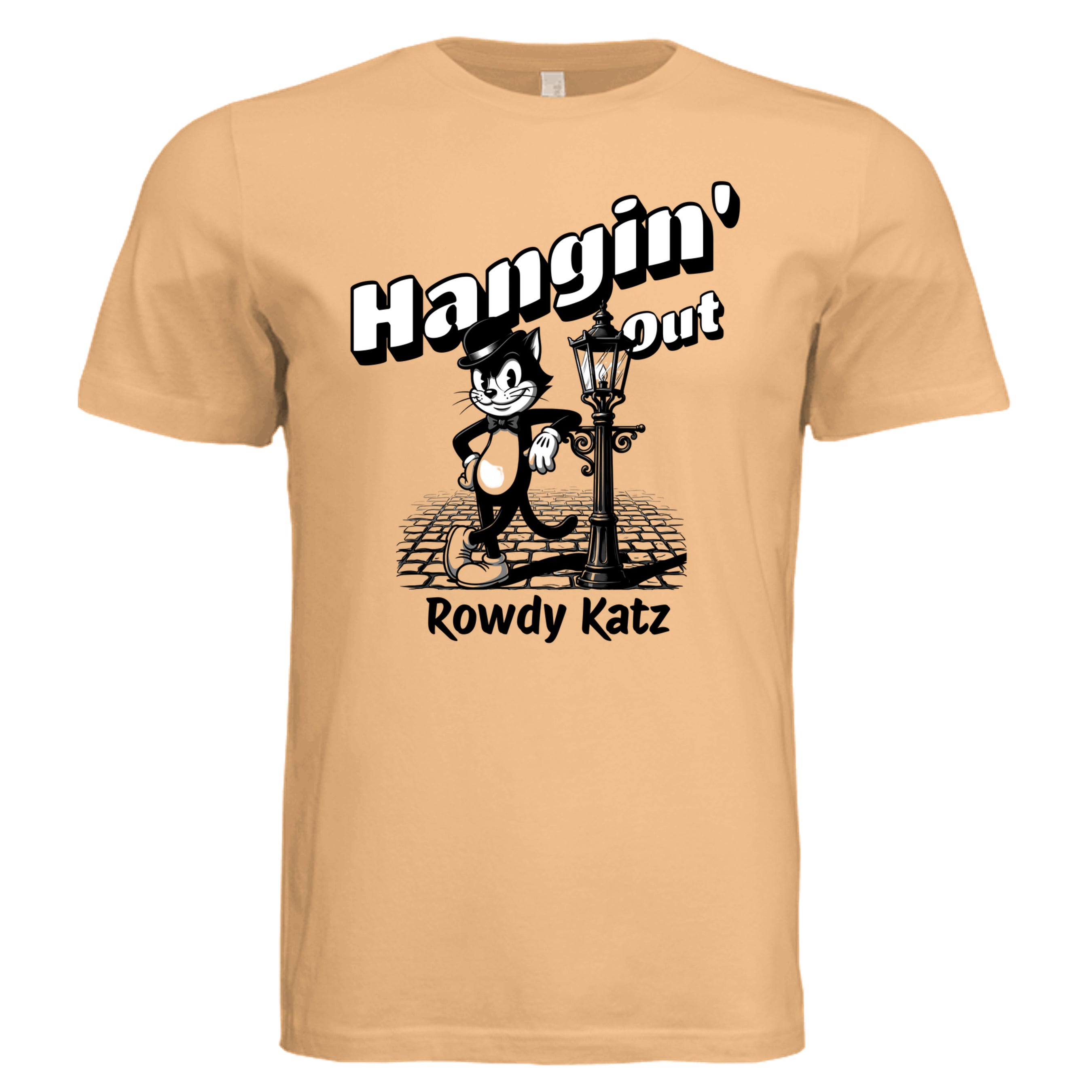 Rowdy Katz Hangin Out retro cat graphic tee in Peach — Stu Borncat Creations