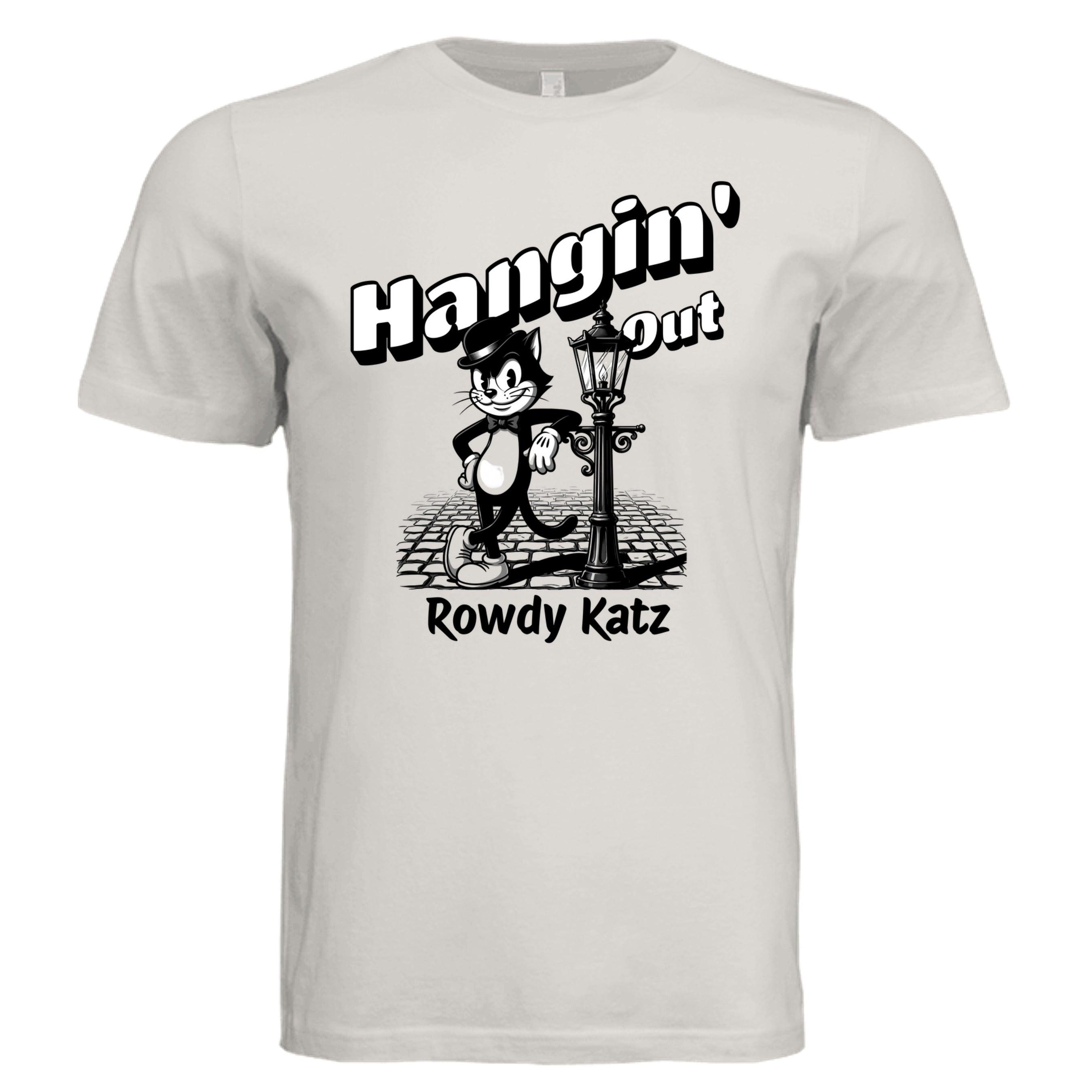 Rowdy Katz Hangin Out retro cat graphic tee in Vintage White — Stu Borncat Creations
