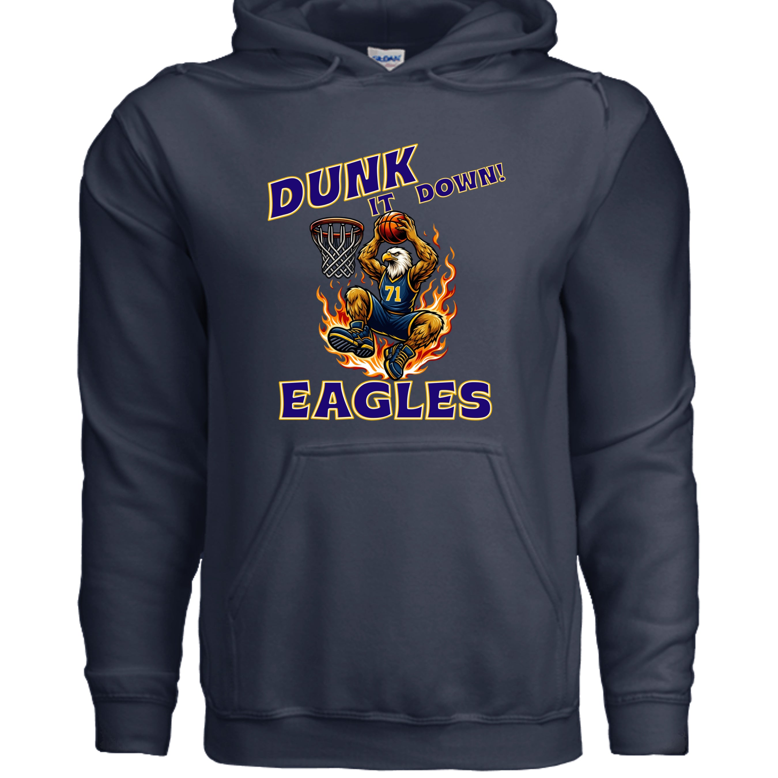 NAVY - G185 - FRONT-Mt Everett Eagles Go Eagles Basketball adult hoodie — school spirit apparel by Stu Borncat Creations