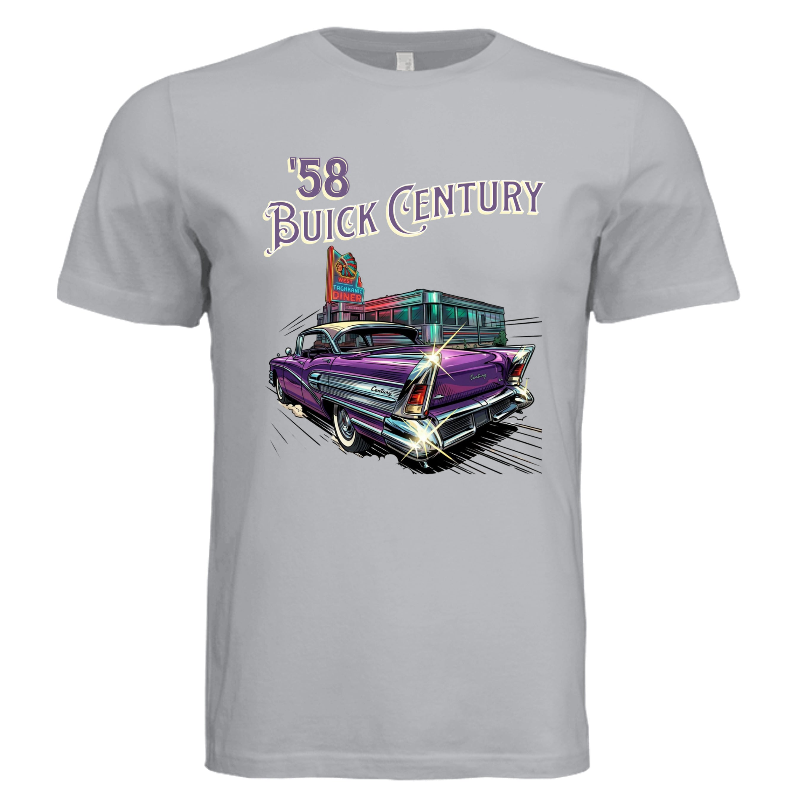 Solid Athletic Grey - 3001C - FRONT-1958 Buick Century comic art car lover graphic tee  — Carz collection by Stu Borncat Creations