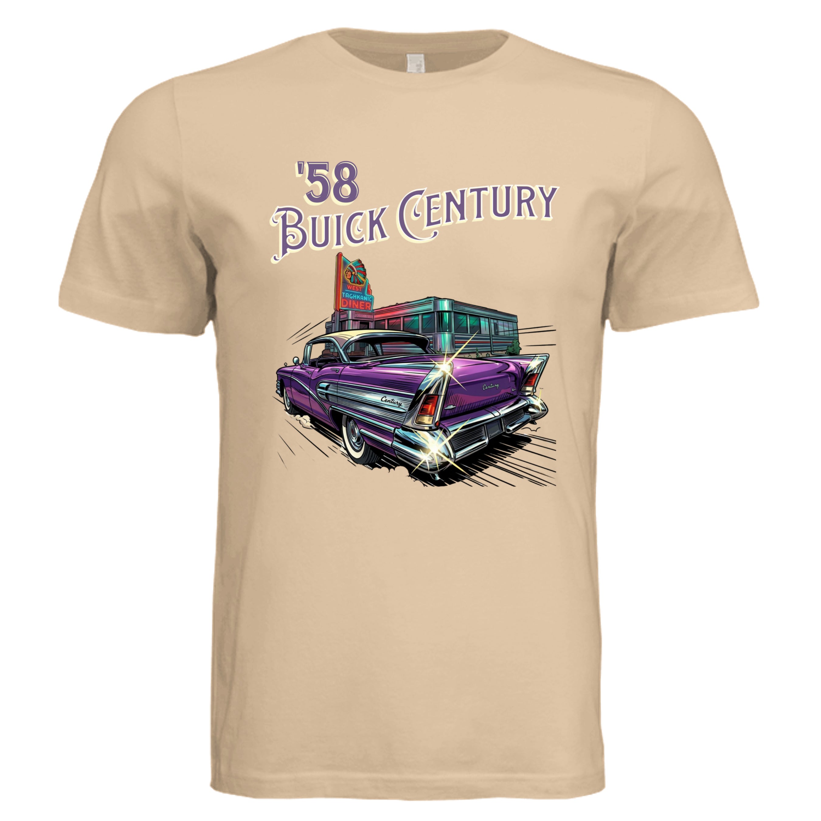 Sand Dune - 3001C - FRONT-1958 Buick Century comic art car lover graphic tee  — Carz collection by Stu Borncat Creations