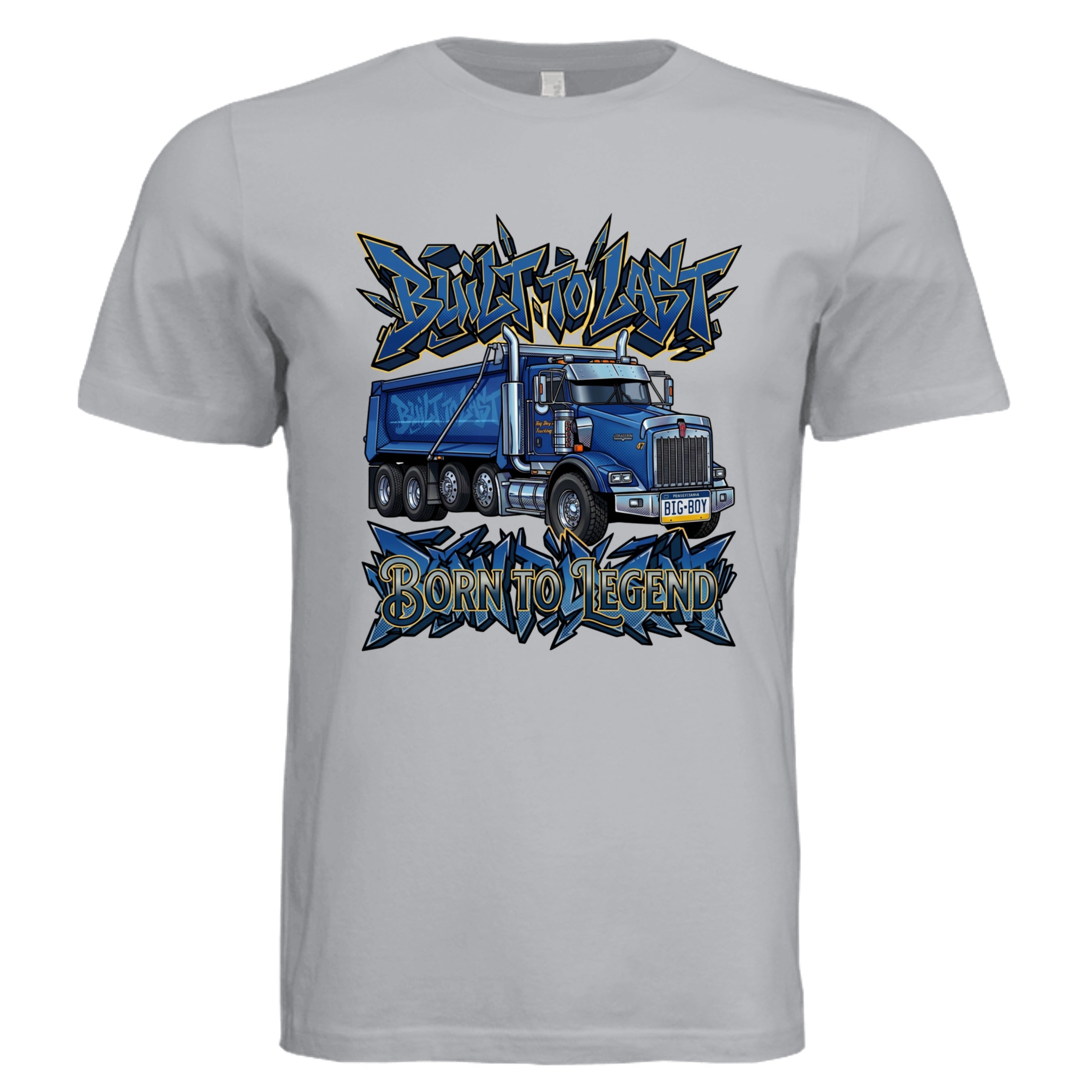 Solid Athletic Grey - 3001C - FRONT-Built to Last comic trucker graphic tee — Carz collection by Stu Borncat Creations