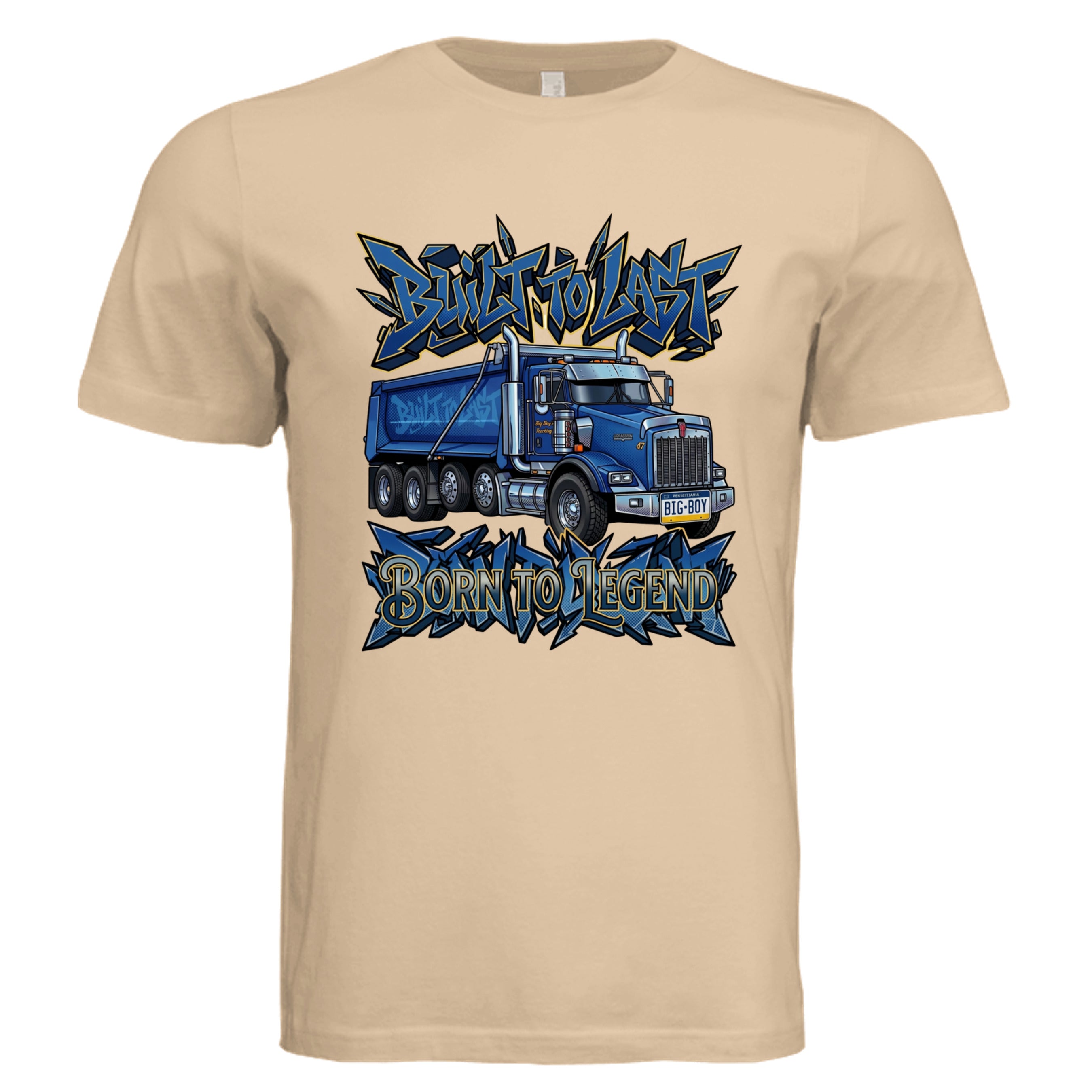 Sand Dune - 3001C - FRONT-Built to Last comic trucker graphic tee — Carz collection by Stu Borncat Creations