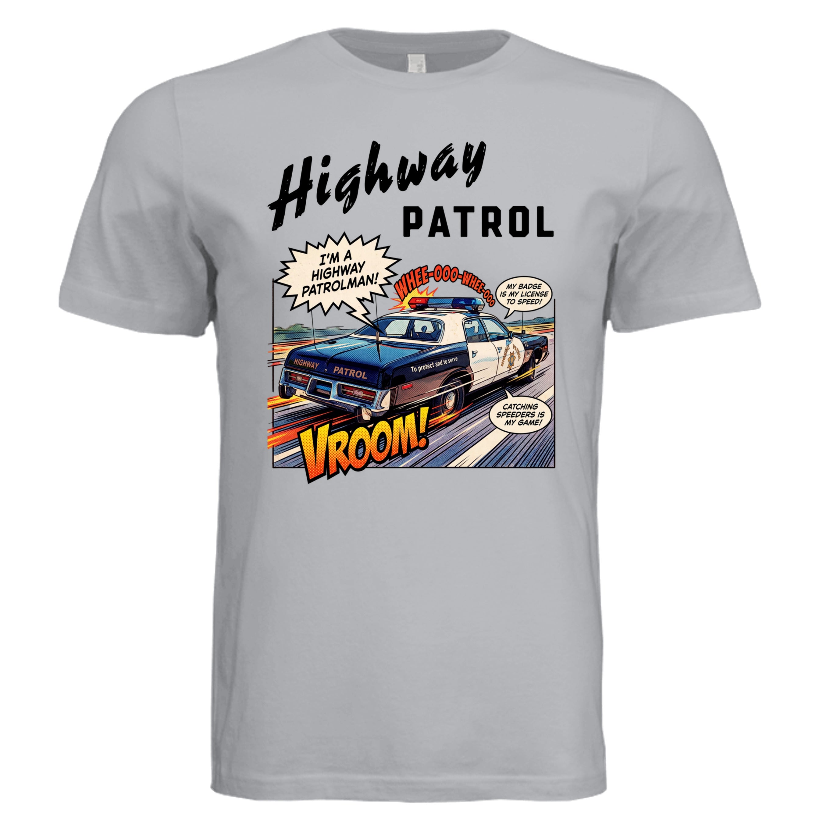 Solid Athletic Grey - 3001C - FRONT- Highway Patrol comic car lover graphic tee— Carz collection by Stu Borncat Creations-