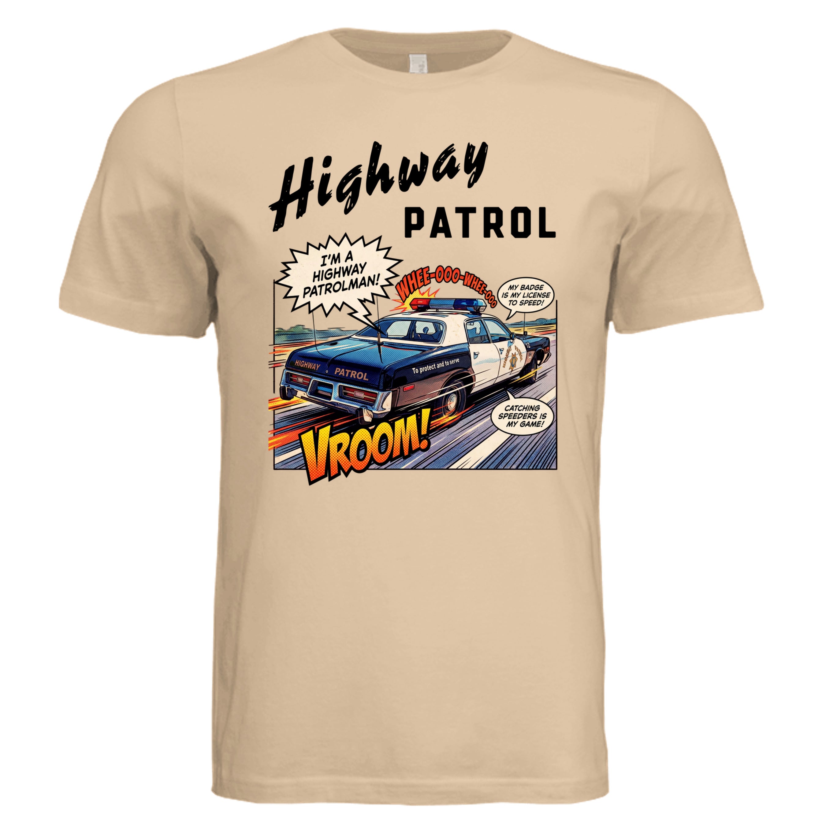 Sand Dune - 3001C - FRONT- Highway Patrol comic car lover graphic tee— Carz collection by Stu Borncat Creations-