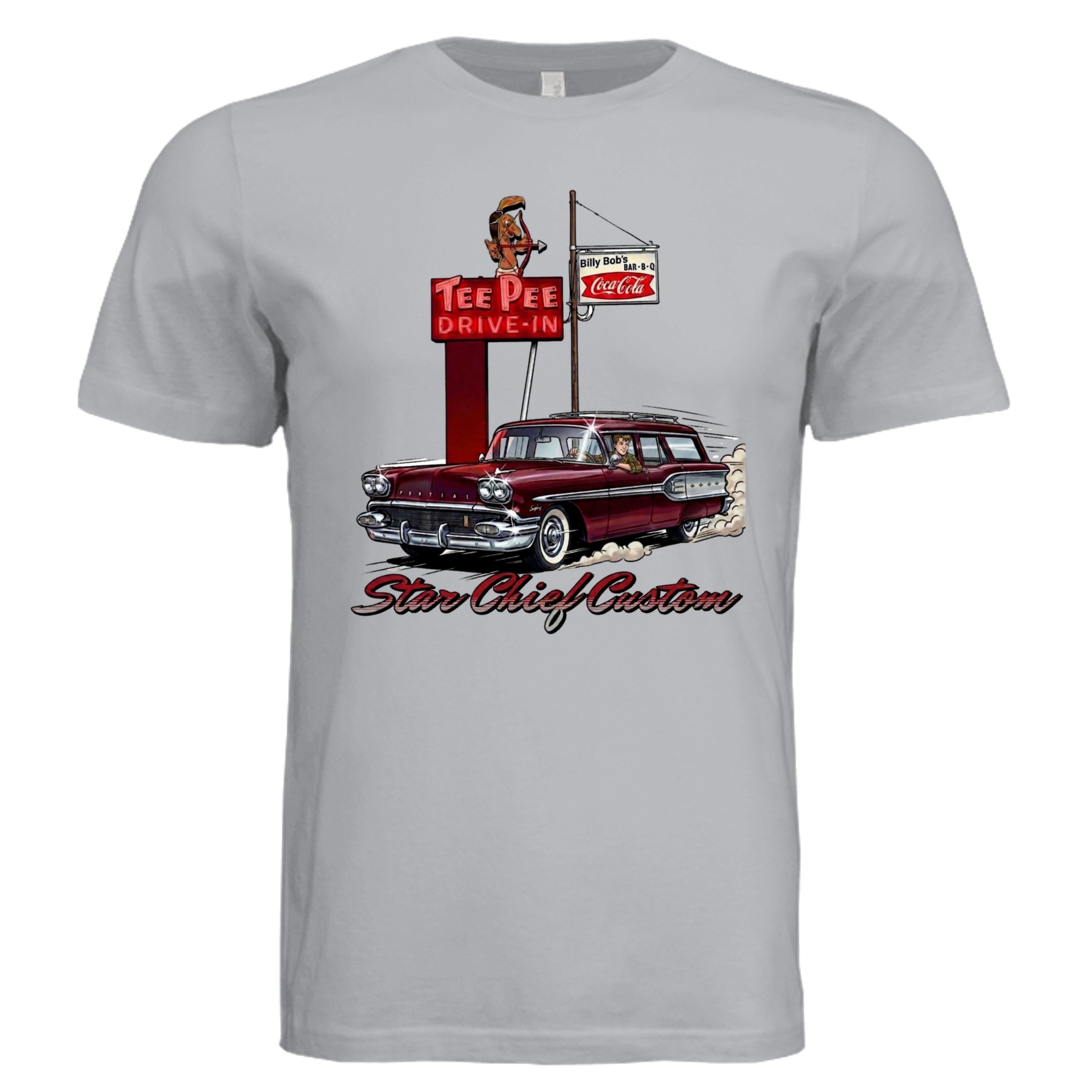 Solid Athletic Grey - 3001C - FRONT-Pontiac Star Chief comic car lover graphic tee — Carz collection by Stu Borncat Creations