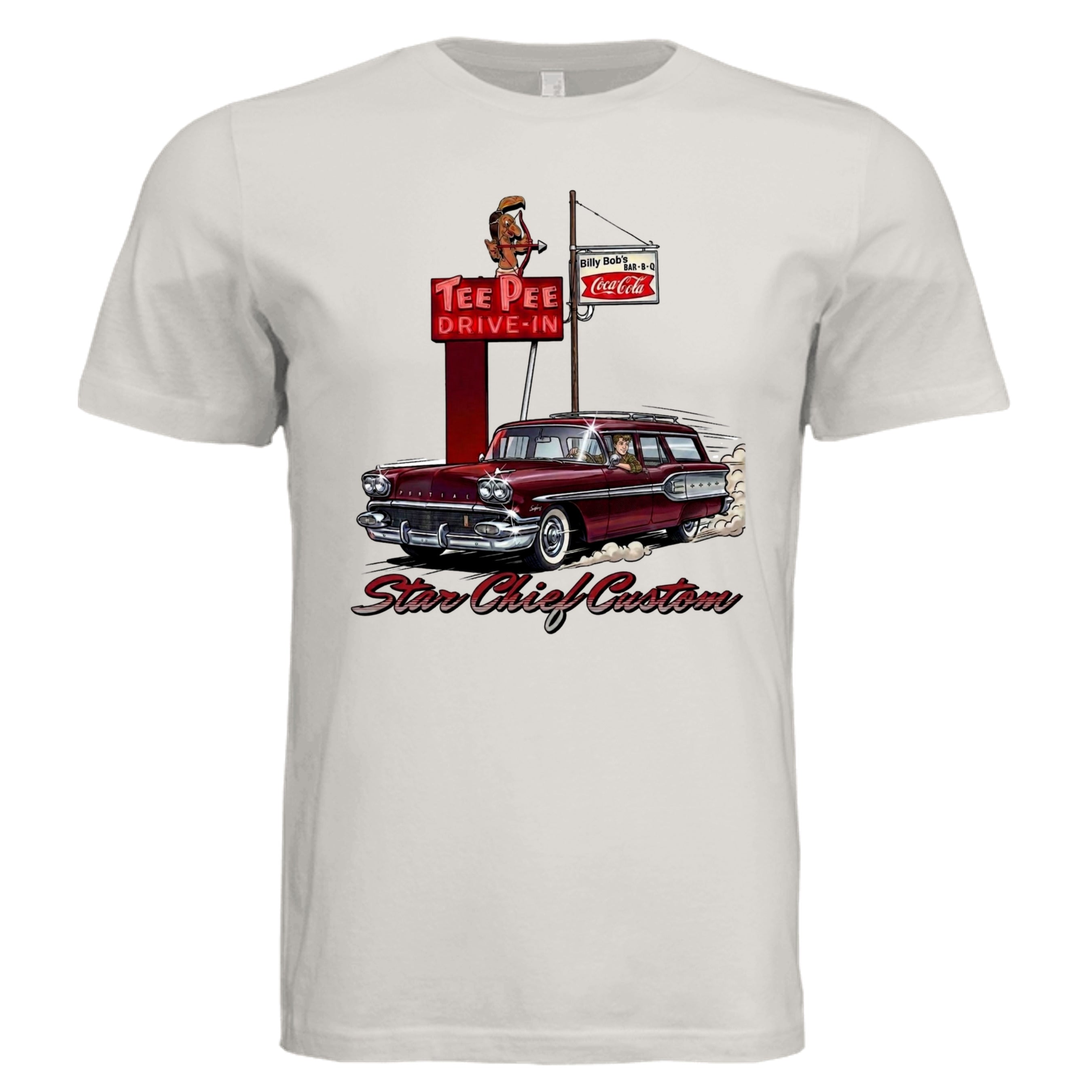 Vintage White - 3001C - FRONT-Pontiac Star Chief comic car lover graphic tee — Carz collection by Stu Borncat Creations