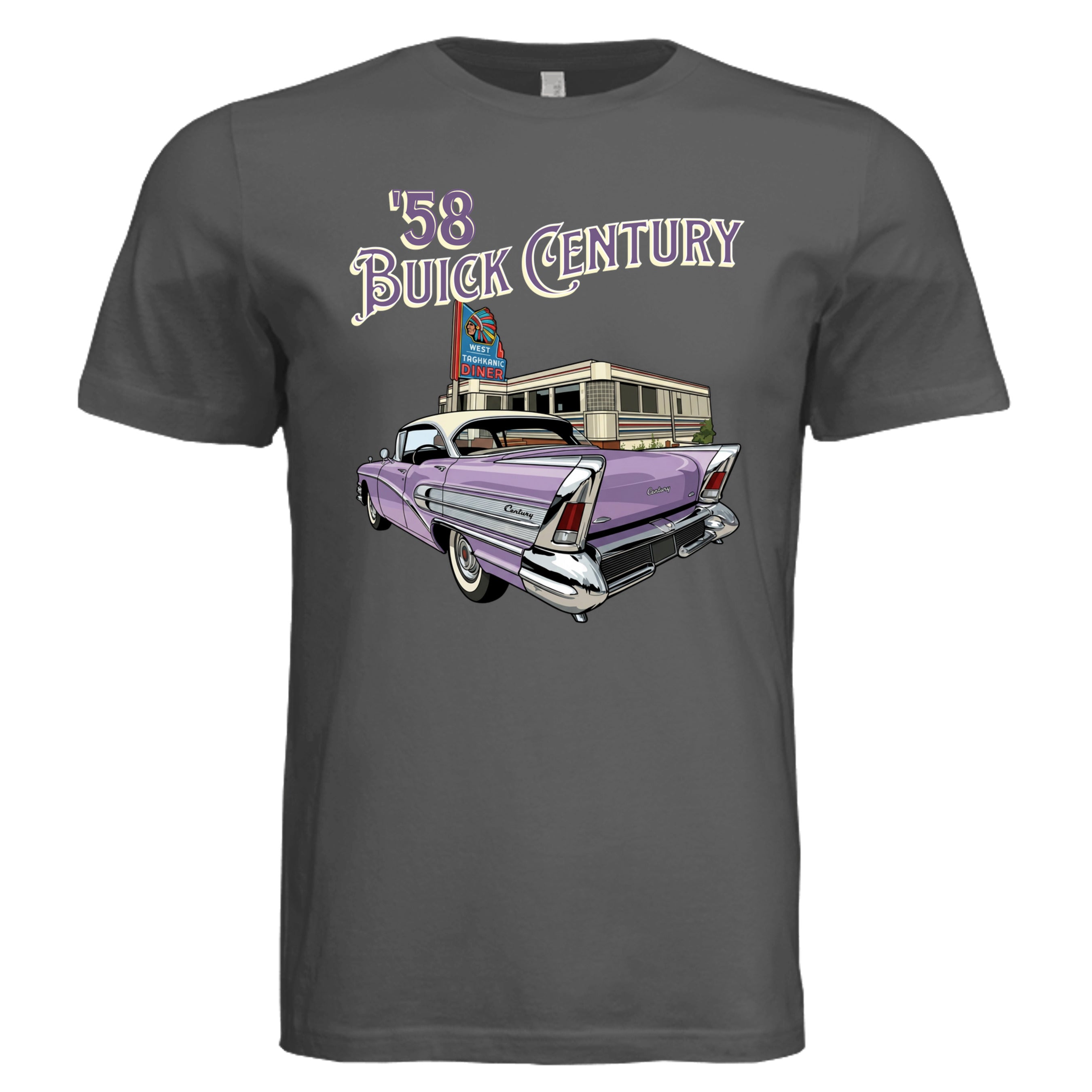 ASPHALT - 3001C - FRONT-1958 Buick Century bold graphic car lover tee — Carz collection by Stu Borncat Creation