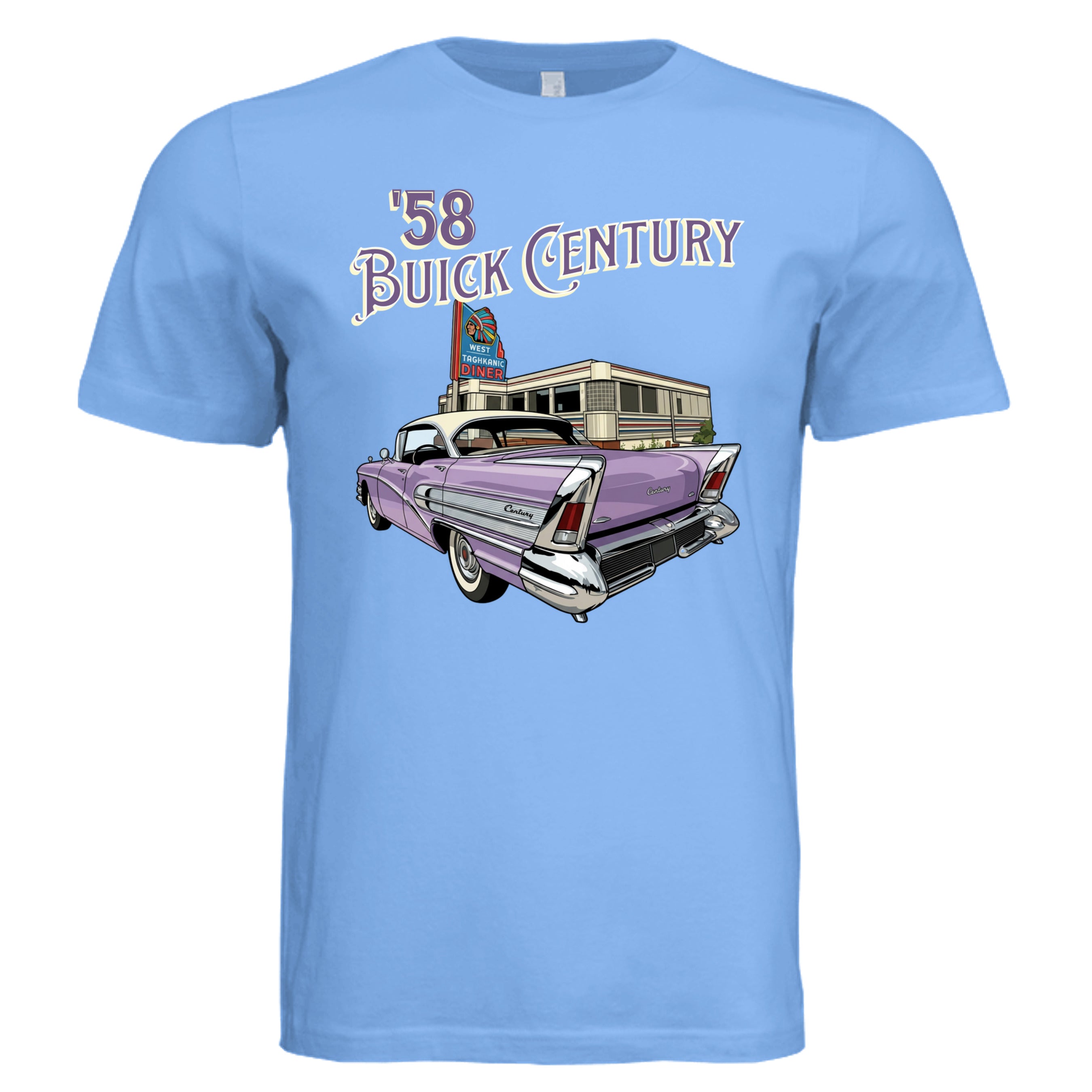 BABY BLUE - 3001C - FRONT-1958 Buick Century bold graphic car lover tee — Carz collection by Stu Borncat Creation