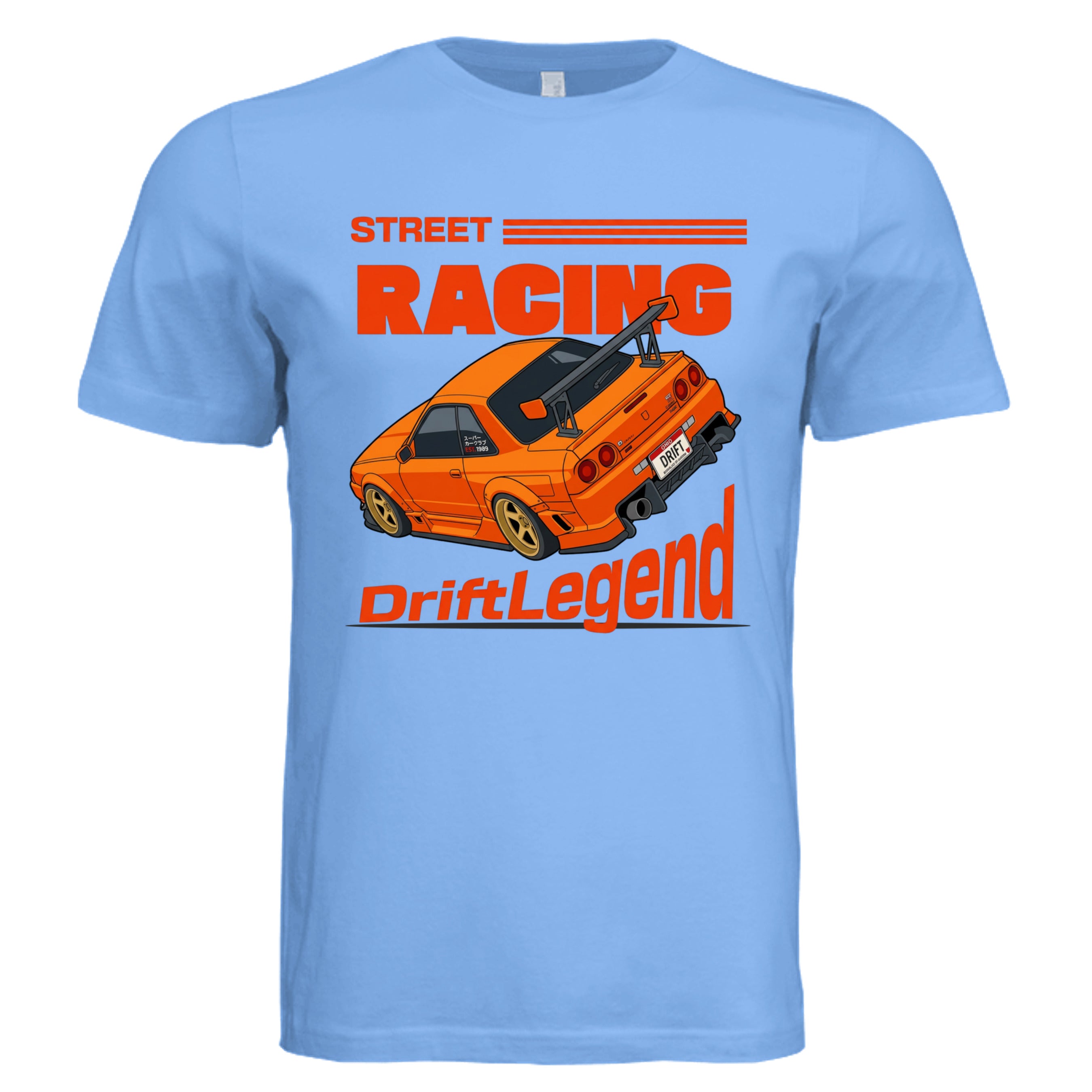 BABY BLUE - 3001C - FRONT-Street racing bold graphic car lover tee — Carz collection by Stu Borncat Creations