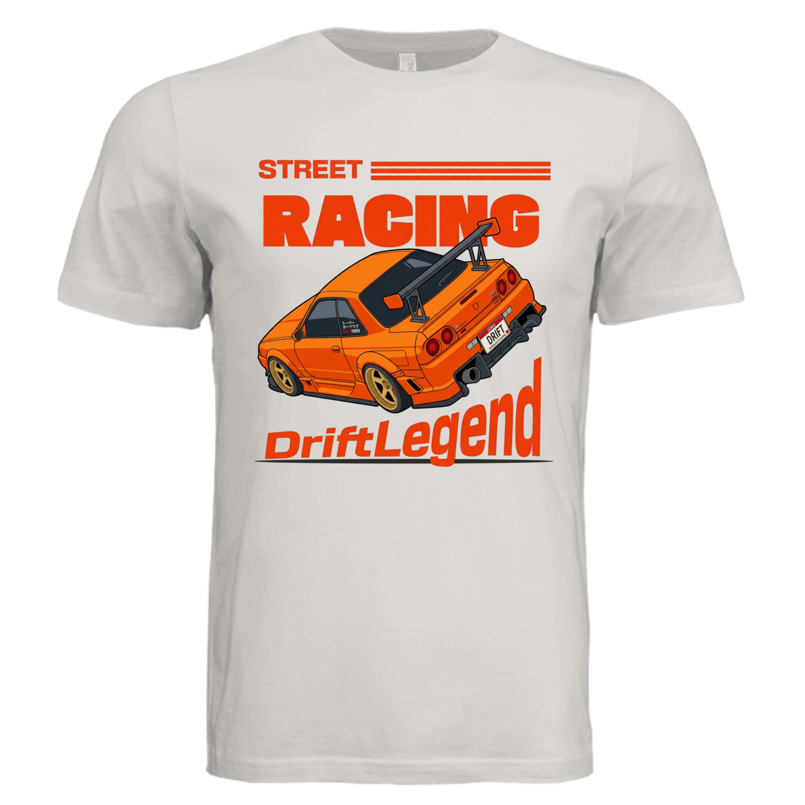Vintage White - 3001C - FRONT-Street racing bold graphic car lover tee — Carz collection by Stu Borncat Creations