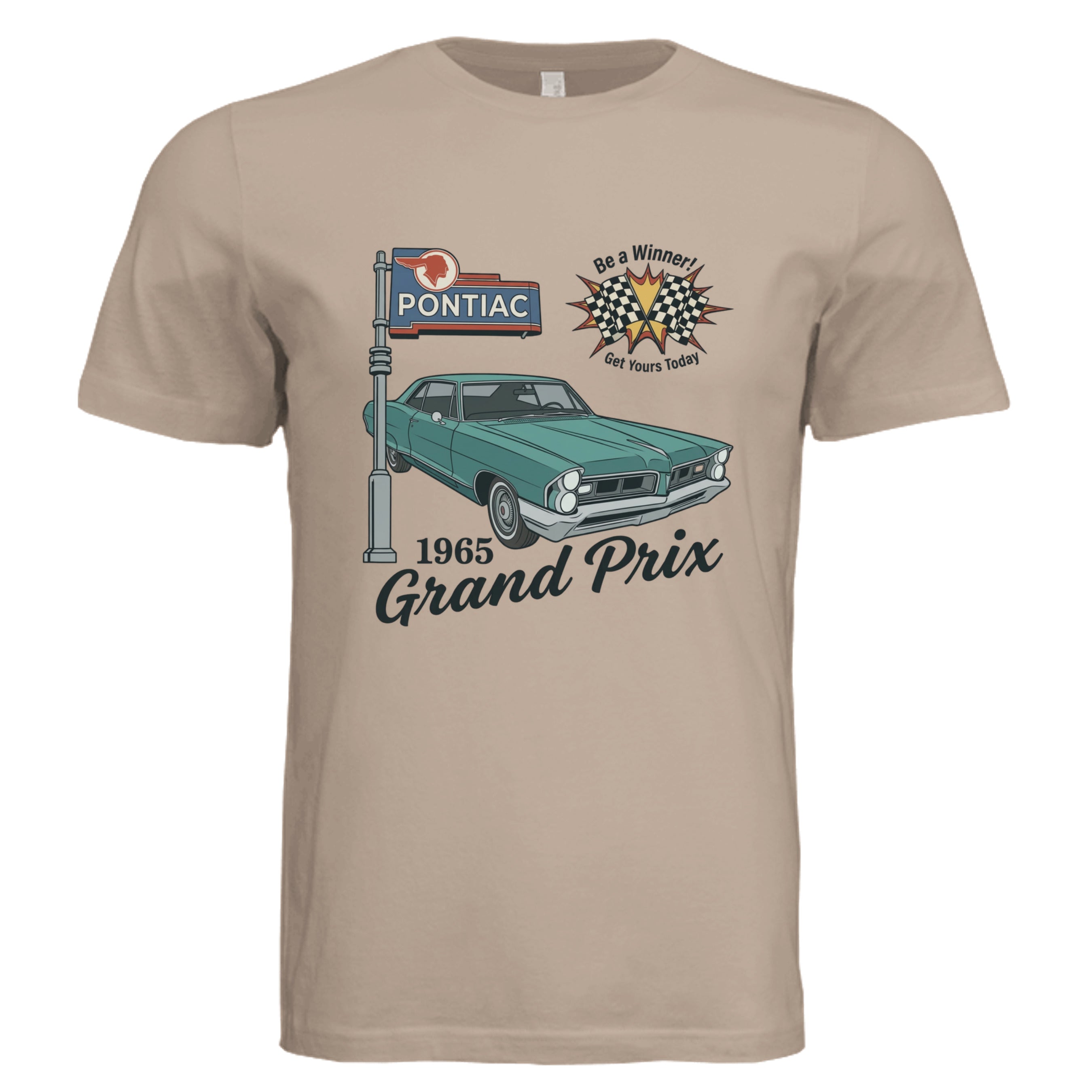 Dust - 3001C - FRONT--1965 Pontiac Grand Prix retro car lover graphic tee  — Carz collection by Stu Borncat Creations