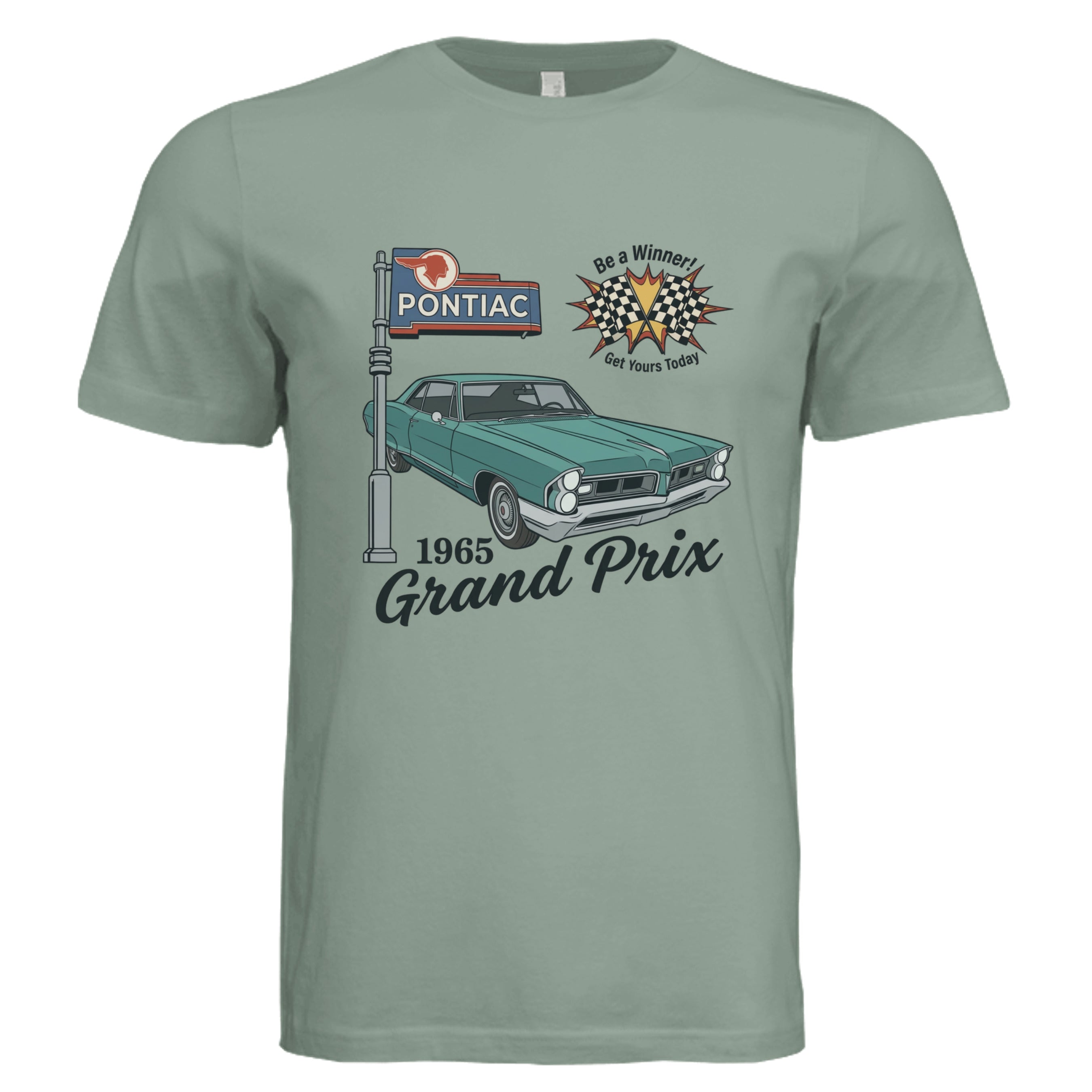 Sage - 3001C - FRONT--1965 Pontiac Grand Prix retro car lover graphic tee  — Carz collection by Stu Borncat Creations