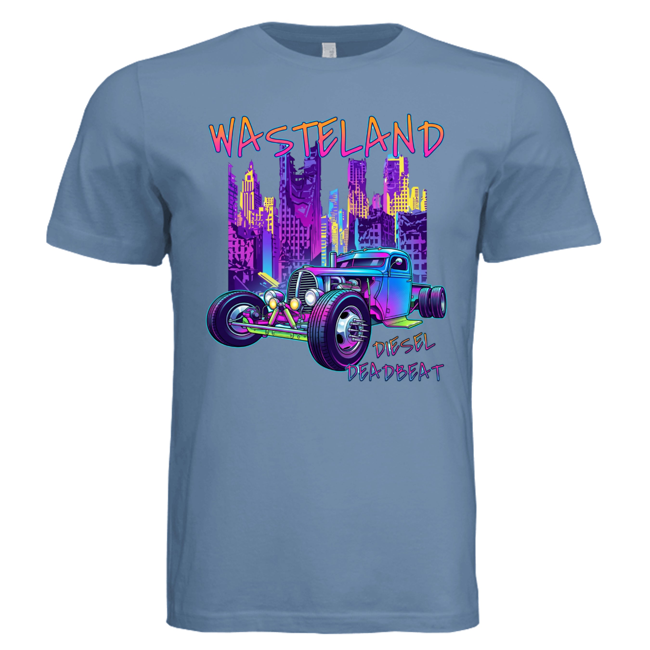 Slate - 3001C - FRONT Diesel Deadbeat rat rod future retro trucker graphic tee in Slate — Carz collection by Stu Borncat Creations