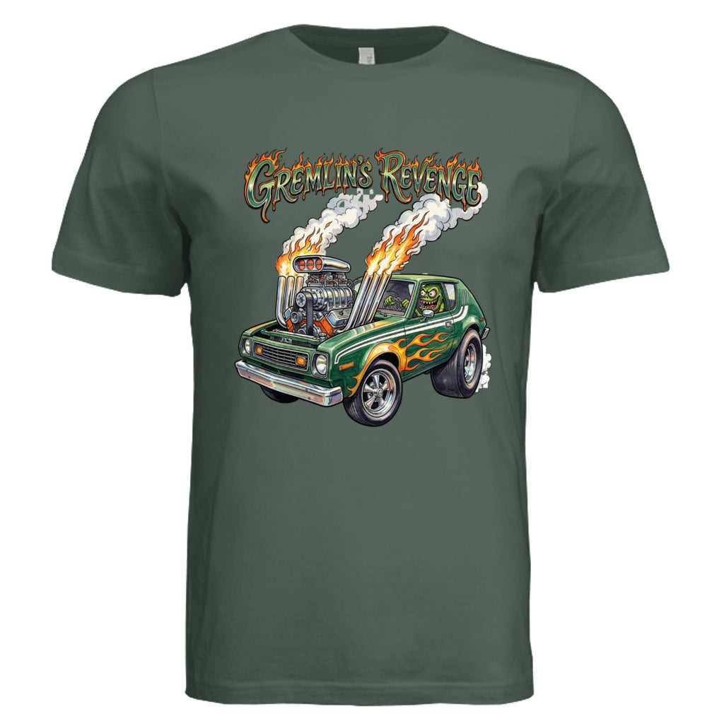 Pine - 3001C - FRONT-Gremlin's Revenge monster hot rod graphic tee— Carz collection by Stu Borncat Creations