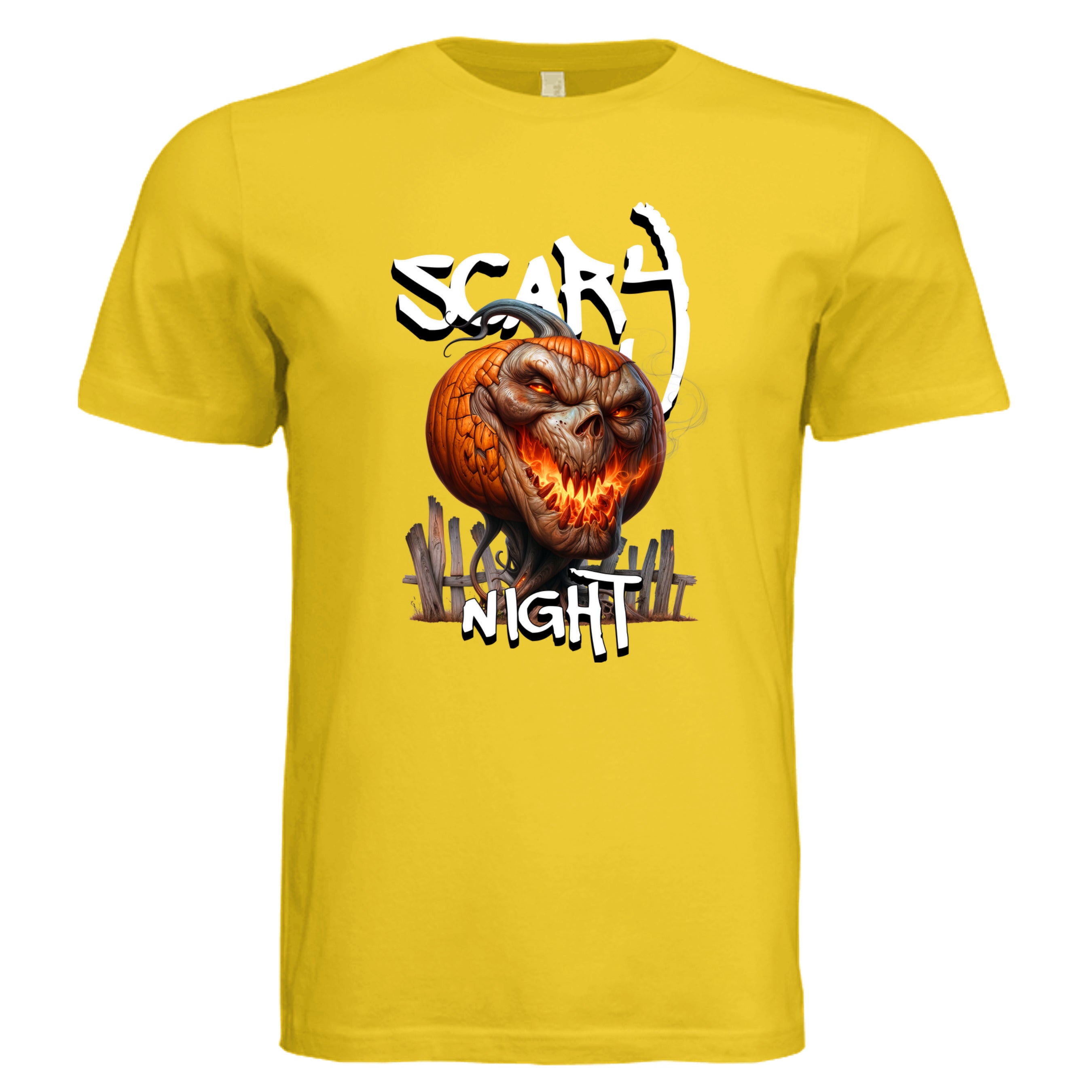 MAIZE YELLOW - Scary Night Halloween jack-o-lantern graphic tee  — spooky season DTF print by Stu Borncat Creations
